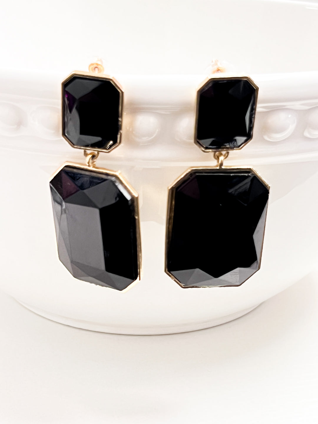 Delanie - Chunky Rhinestone Statement Earrings (Black)