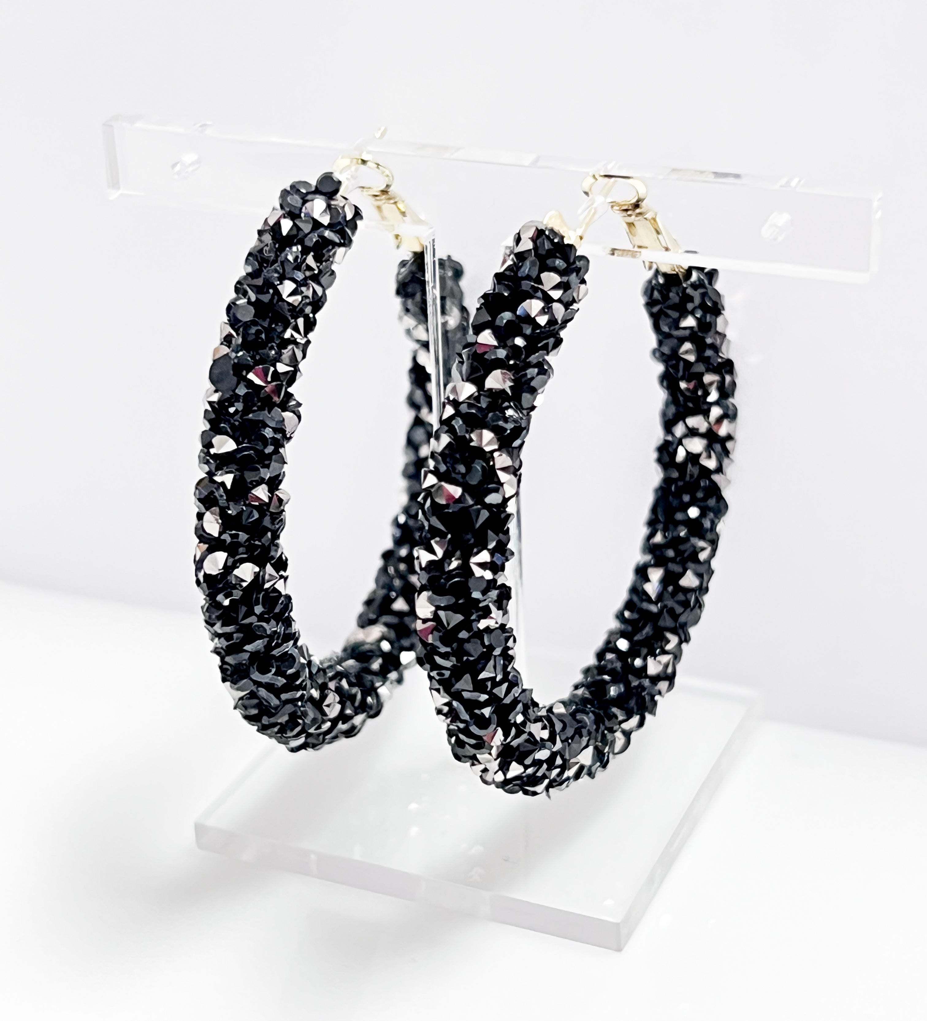 Avery - Rhinestone Hoop Earrings (Black)