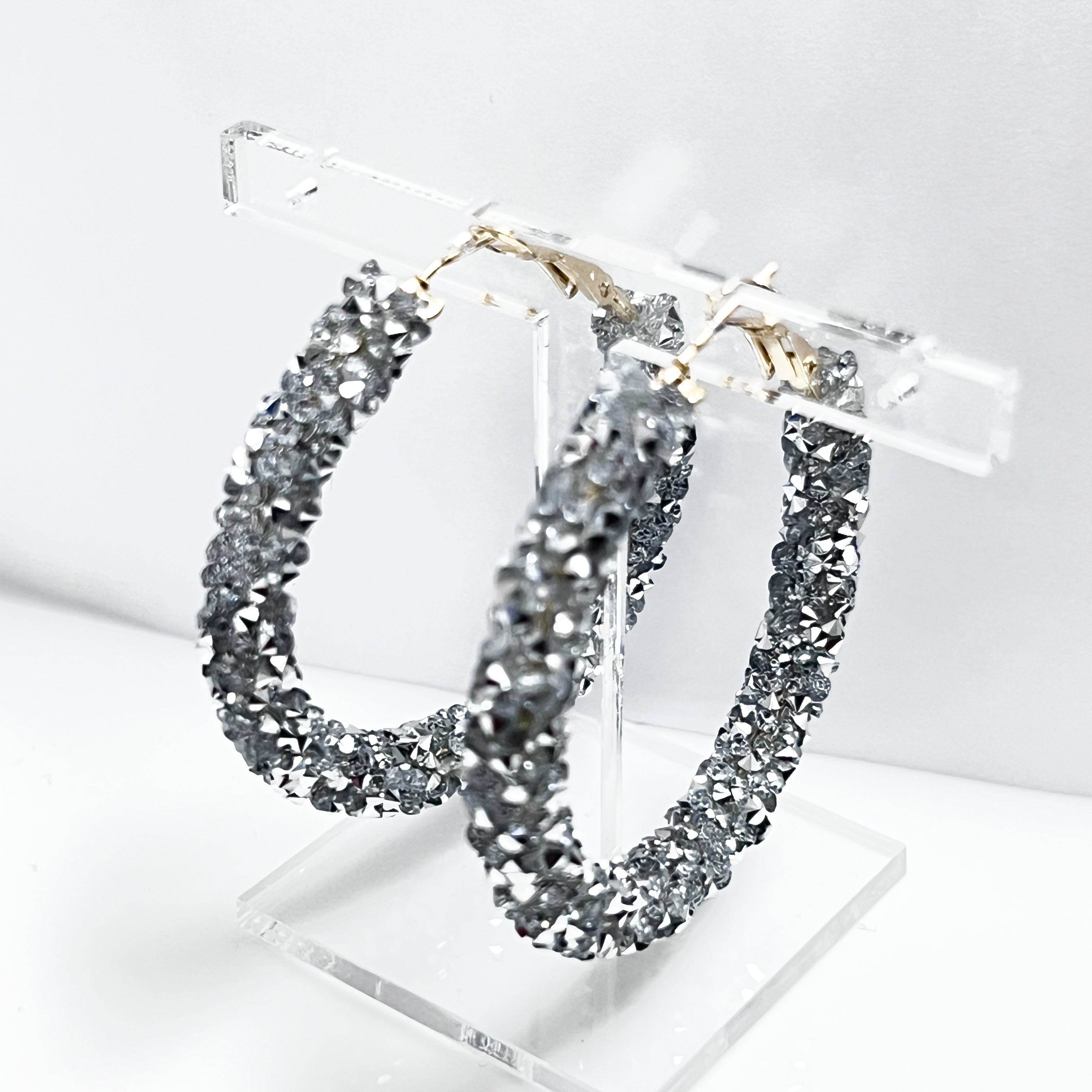 Avery - Rhinestone Hoop Earrings (Silver)