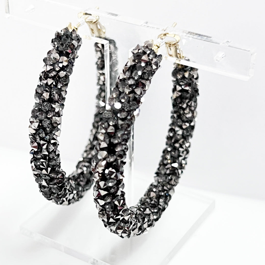 Avery - Rhinestone Hoop Earrings (Gunmetal)