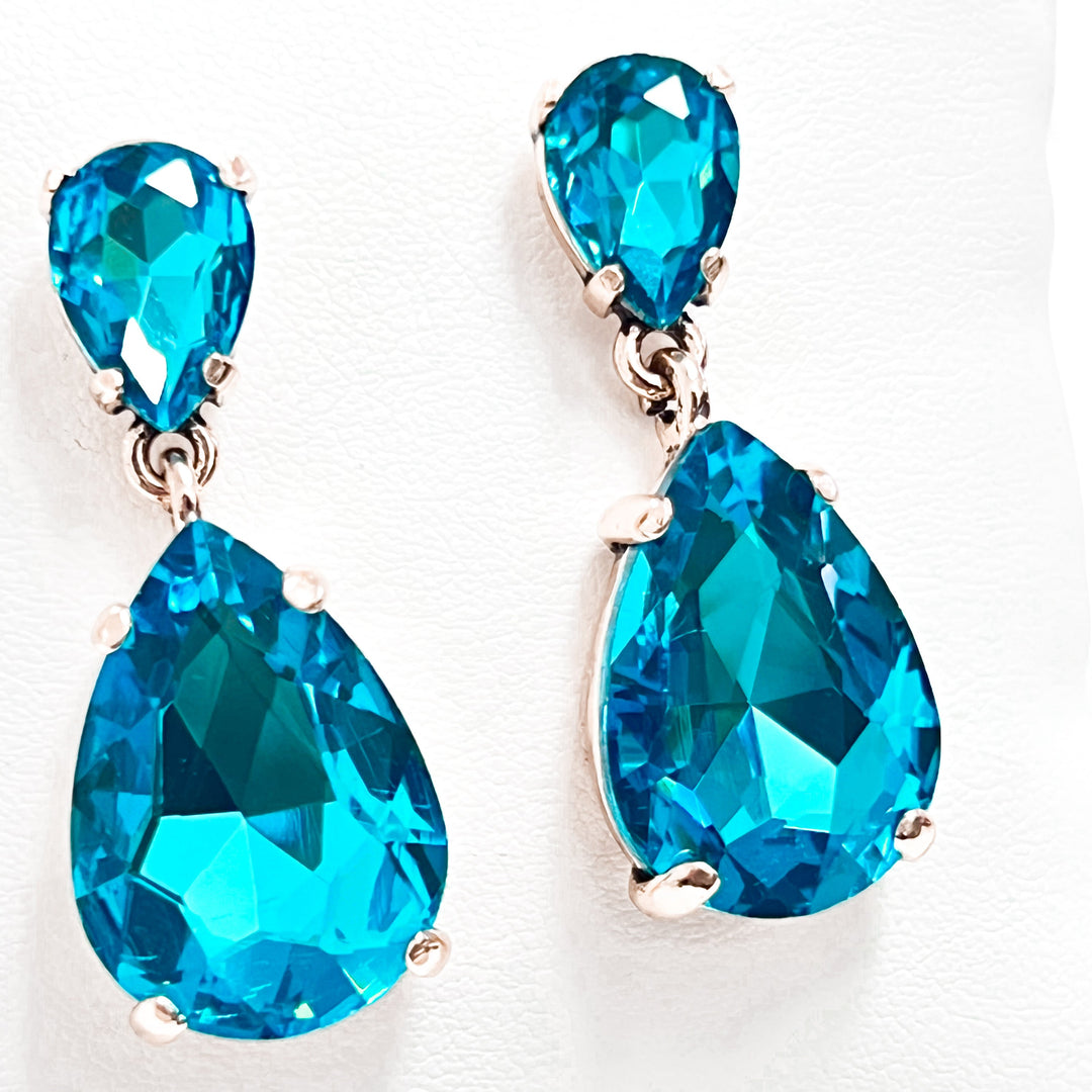 Mariah - Rhinestone Drop Earrings (Aqua)