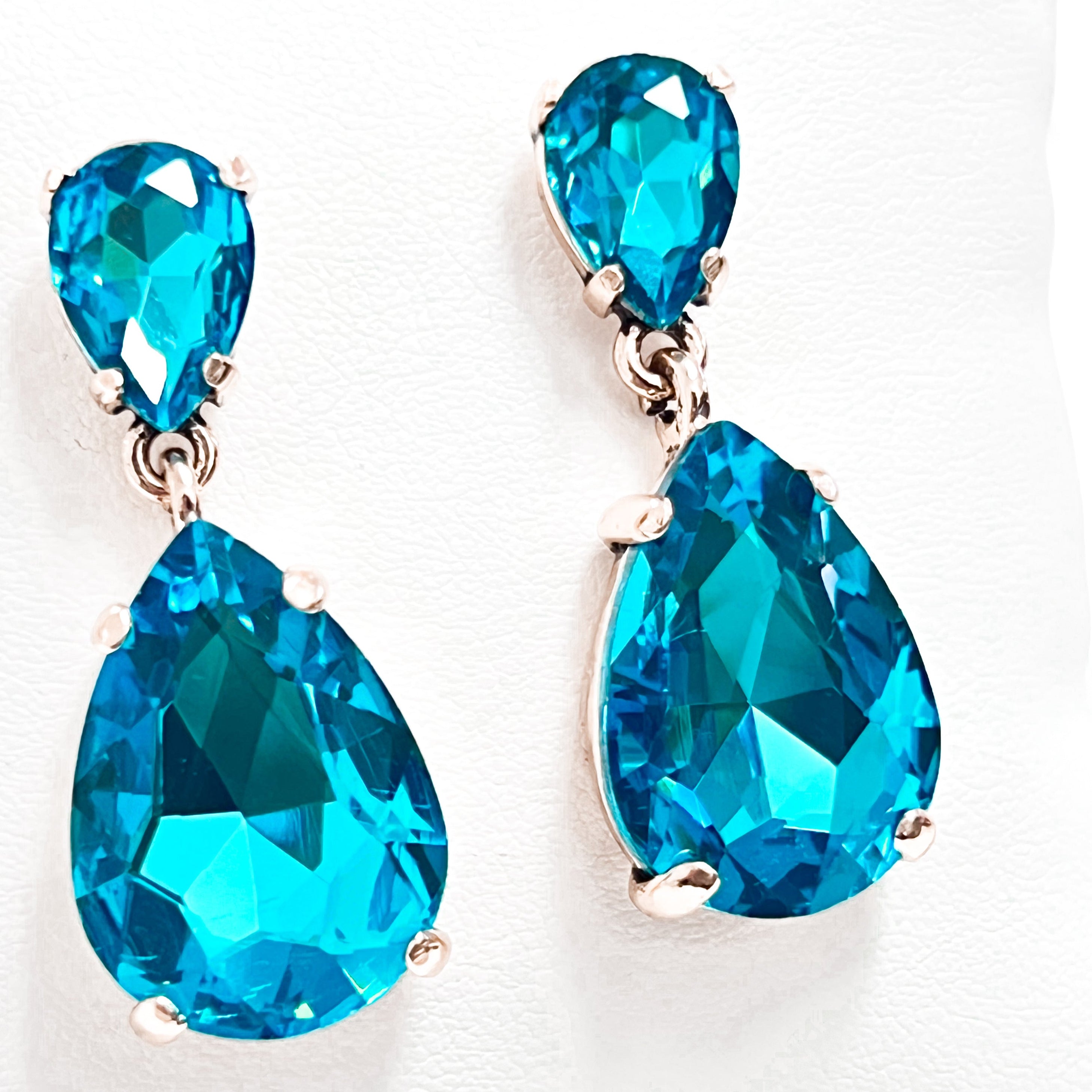 Mariah - Rhinestone Drop Earrings (Aqua)
