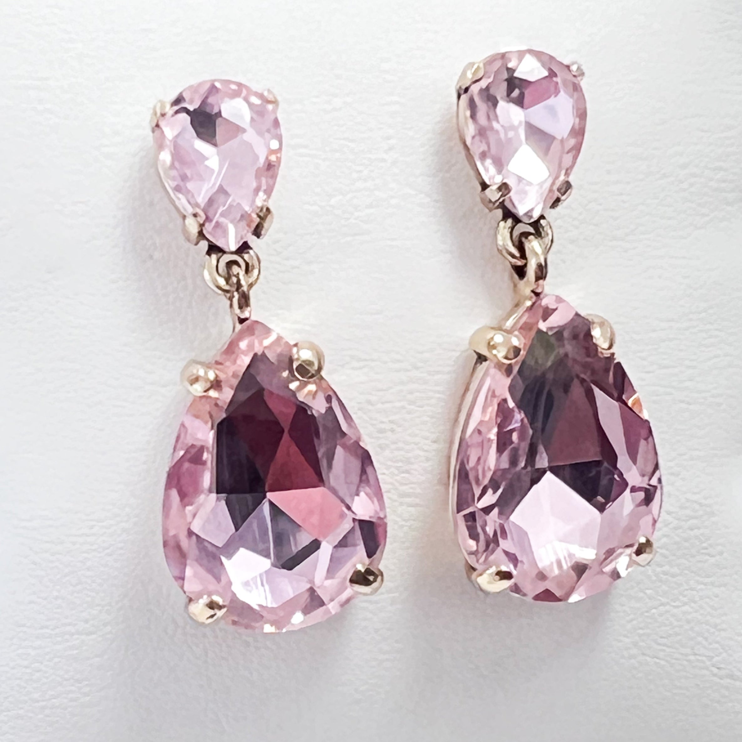 Mariah - Rhinestone Drop Earrings (Baby Pink)