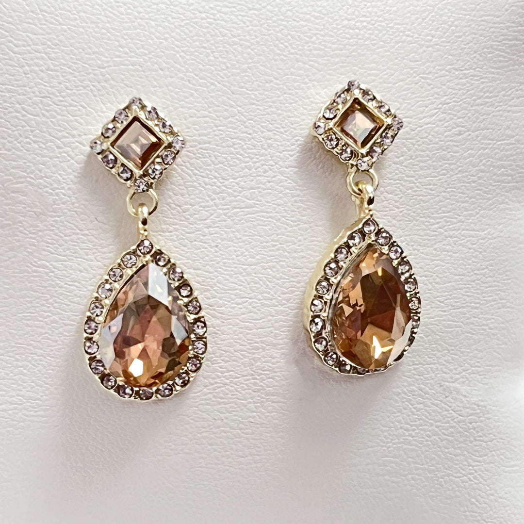 Sara - Topaz Rhinestone Teardrop Earrings