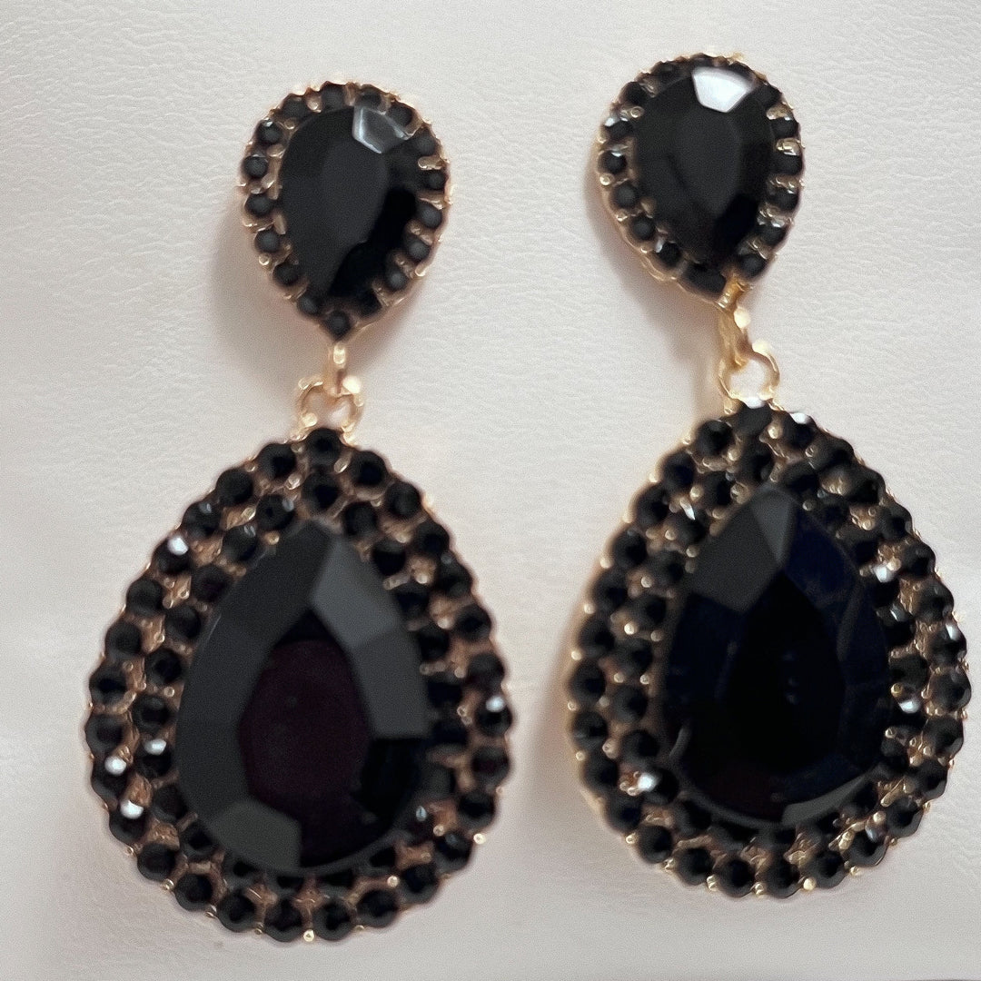 Pressley - Rhinestone Statement Earrings (Black)