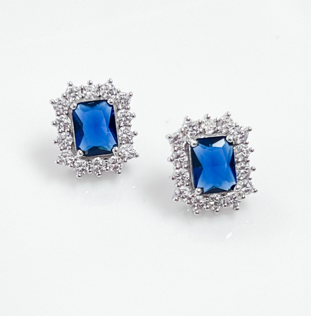Suzette - Rhinestone Stud Earrings (Sapphire)