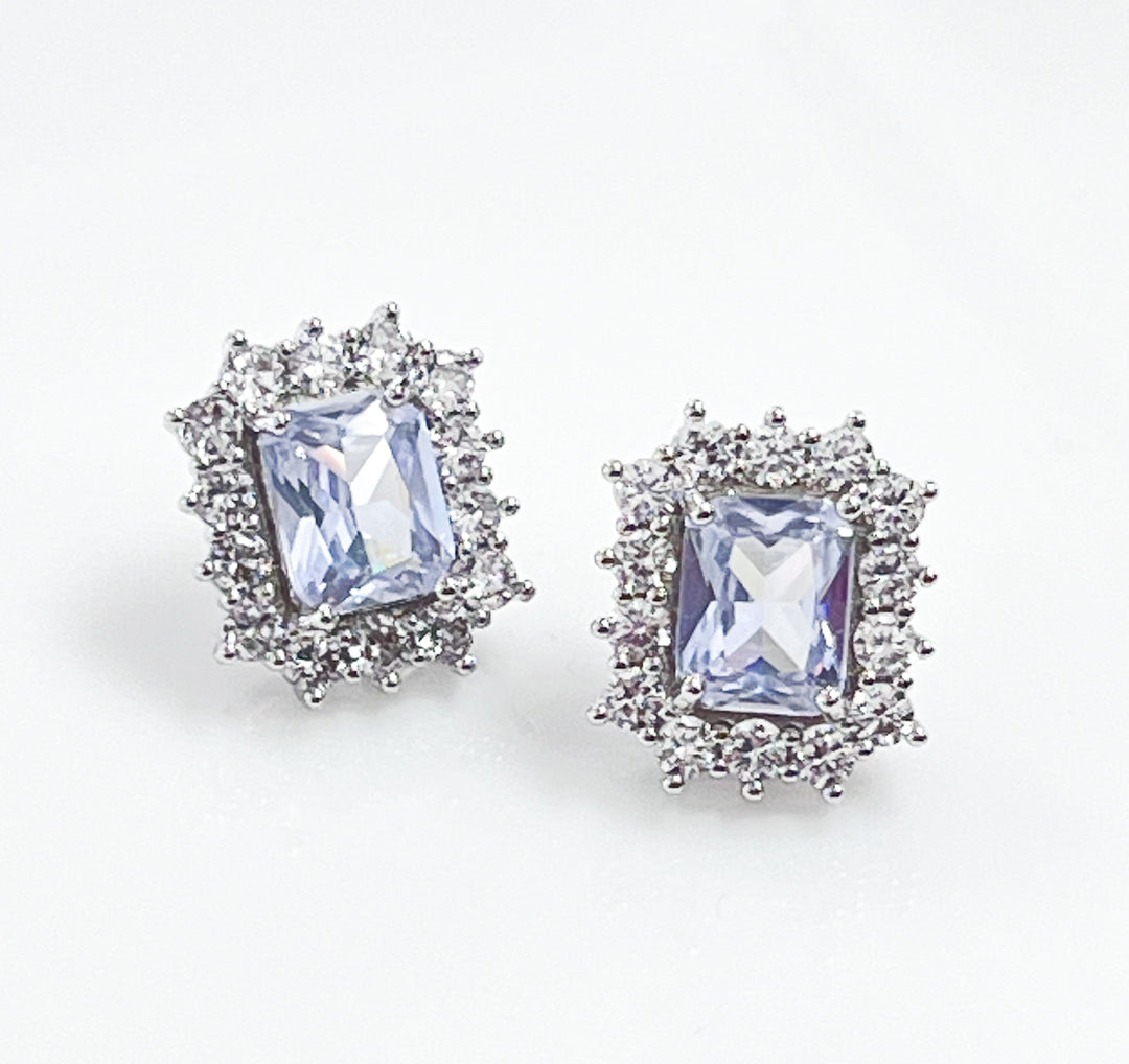 Suzette - Rhinestone Stud Earrings (Light Grey)