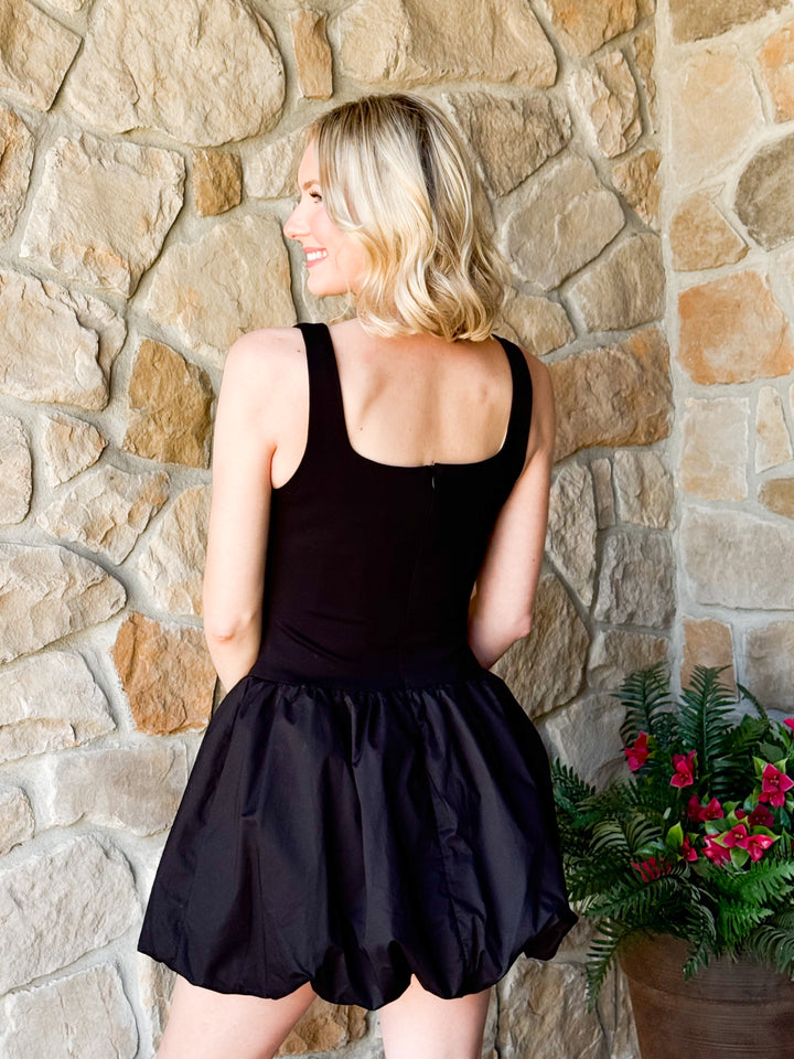 Annie - Black Bubble Hem Drop Waist Dress