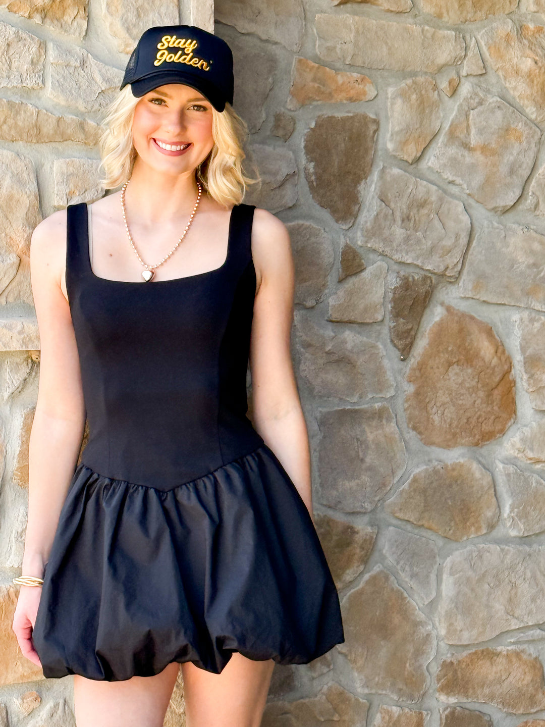 Annie - Black Bubble Hem Drop Waist Dress