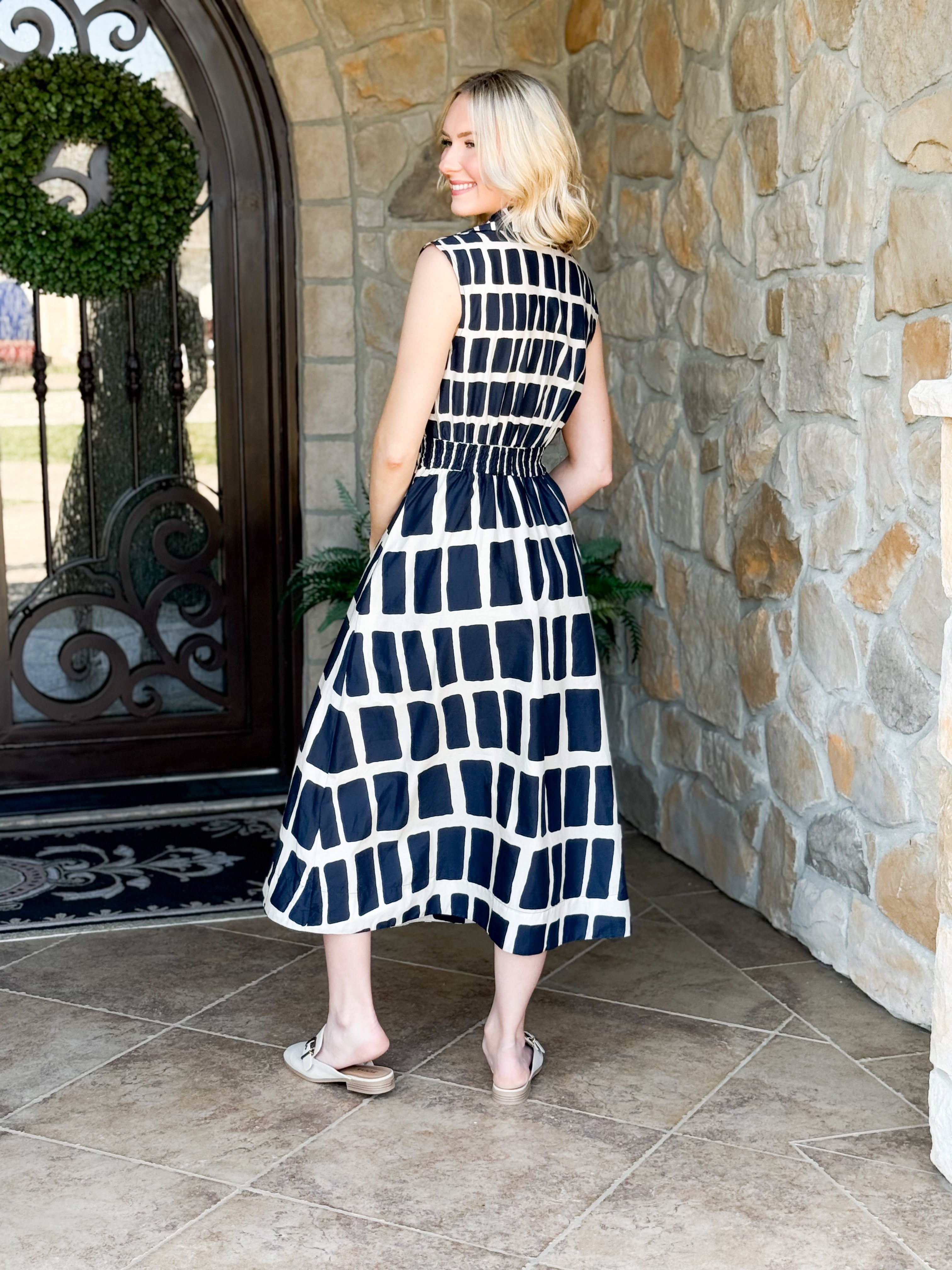 Analyse - Navy Printed Midi Dress