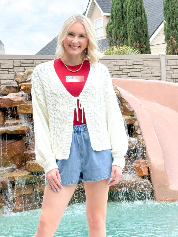 Dani - Front Tie Cable Knit Cardigan