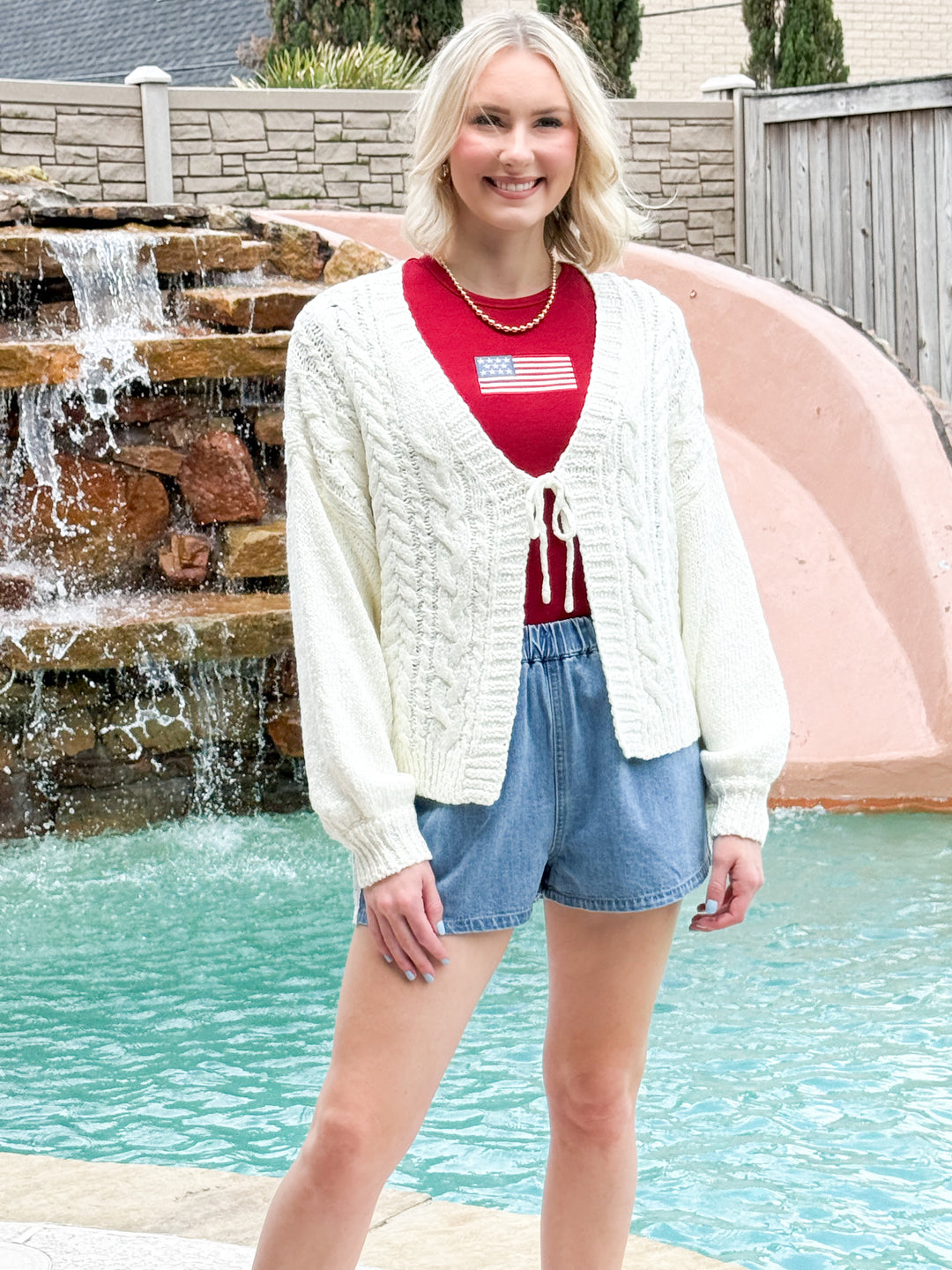 Dani - Front Tie Cable Knit Cardigan