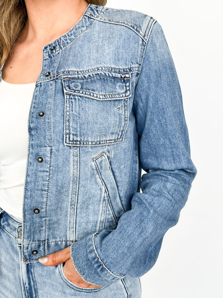 Chelsie - Collarless Denim Jacket