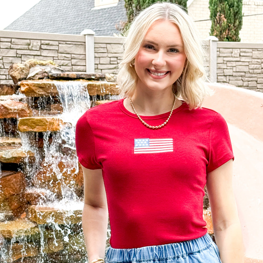 Shannon - Red Short Sleeve American Flag Tee