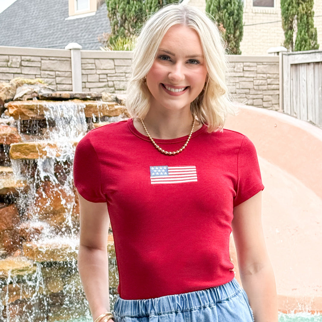 Shannon - Red Short Sleeve American Flag Tee