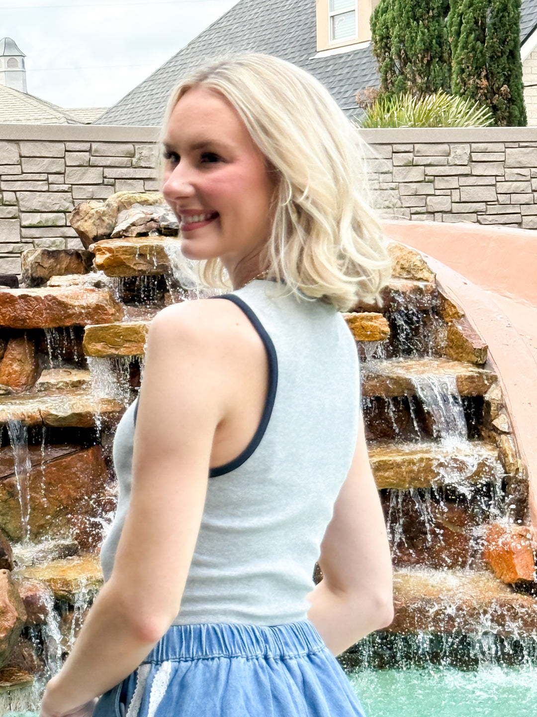 Jill - Grey USA Ribbed Crop Tank