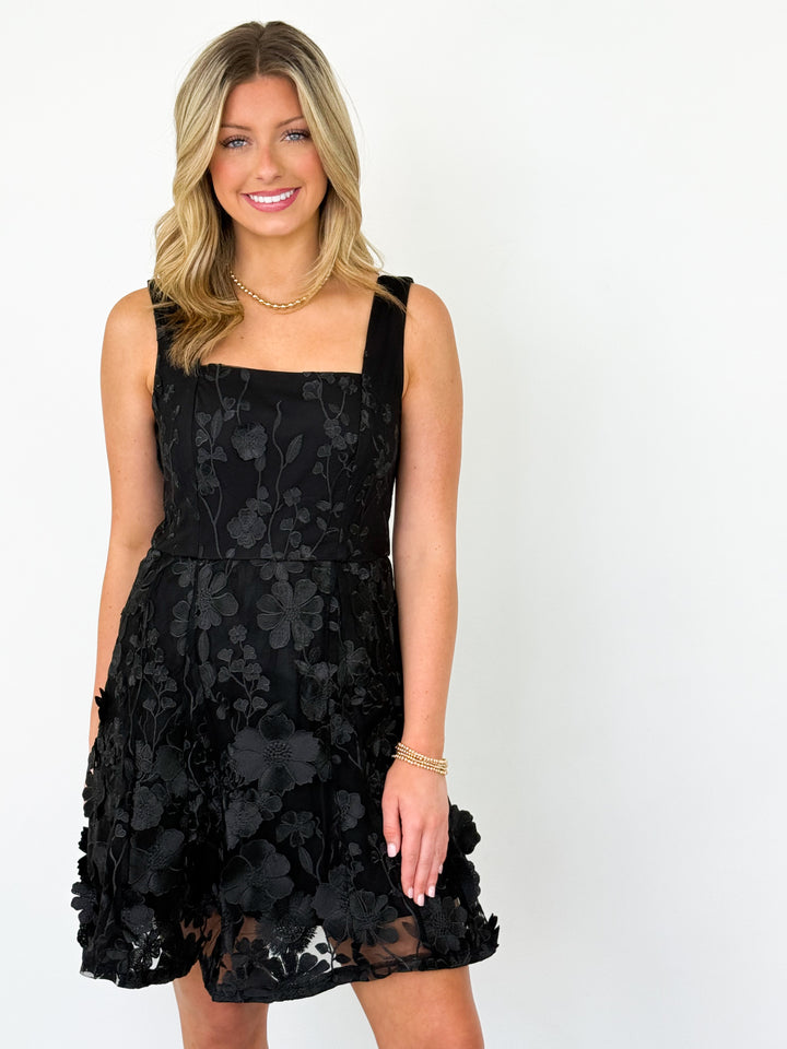 khloe - Black 3D Floral Lace Dress