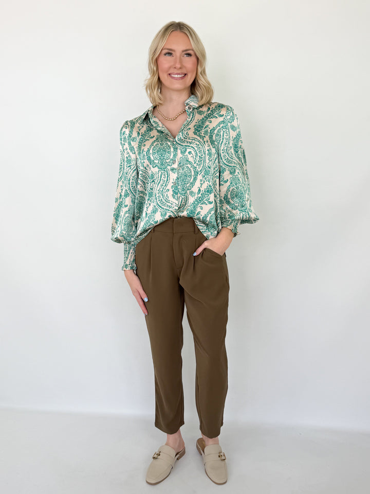Christa - Emerald Printed Satin Blouse