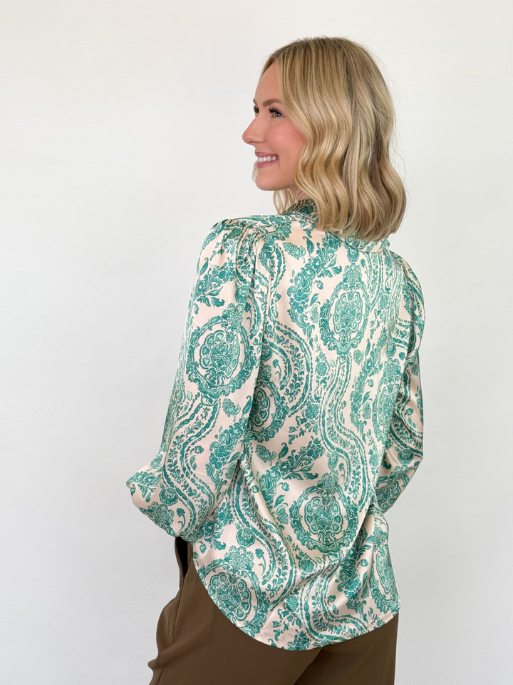 Christa - Emerald Printed Satin Blouse