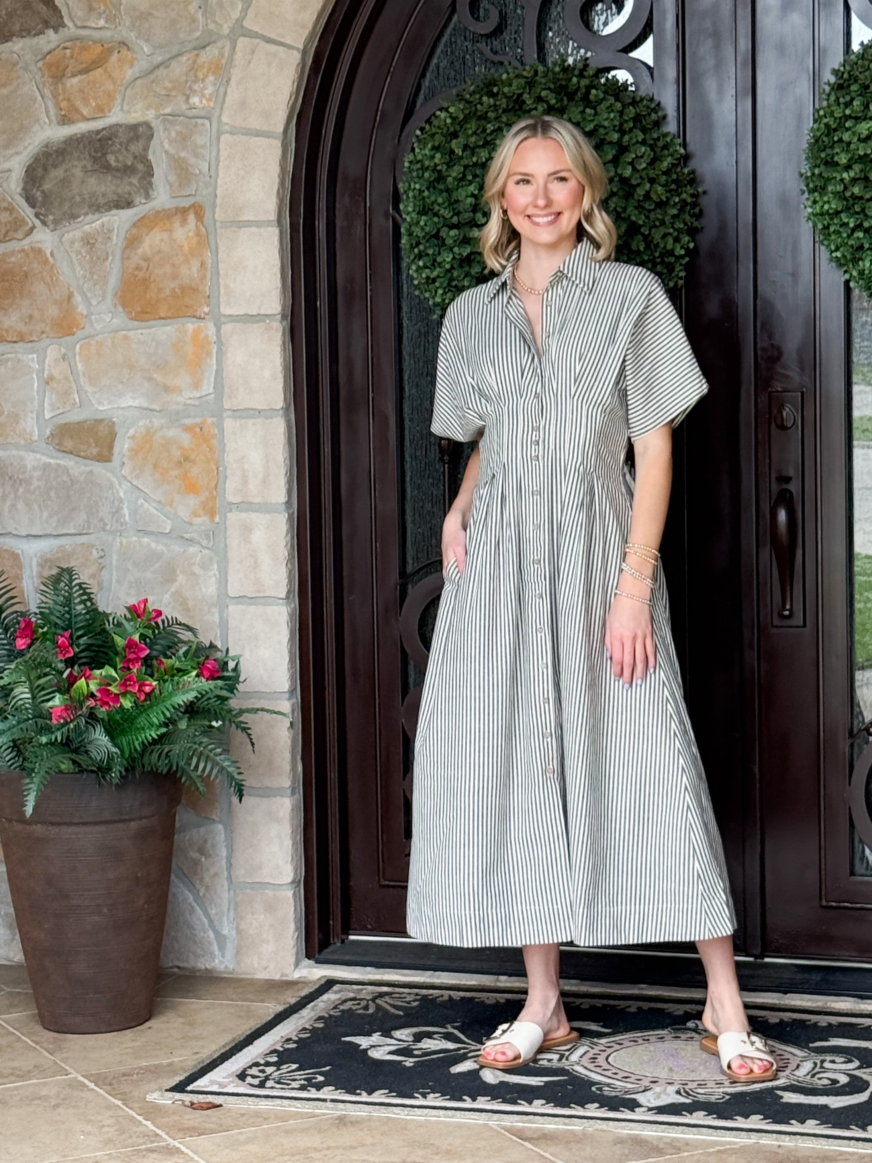 Willow - Striped Button Down Shirt Dress