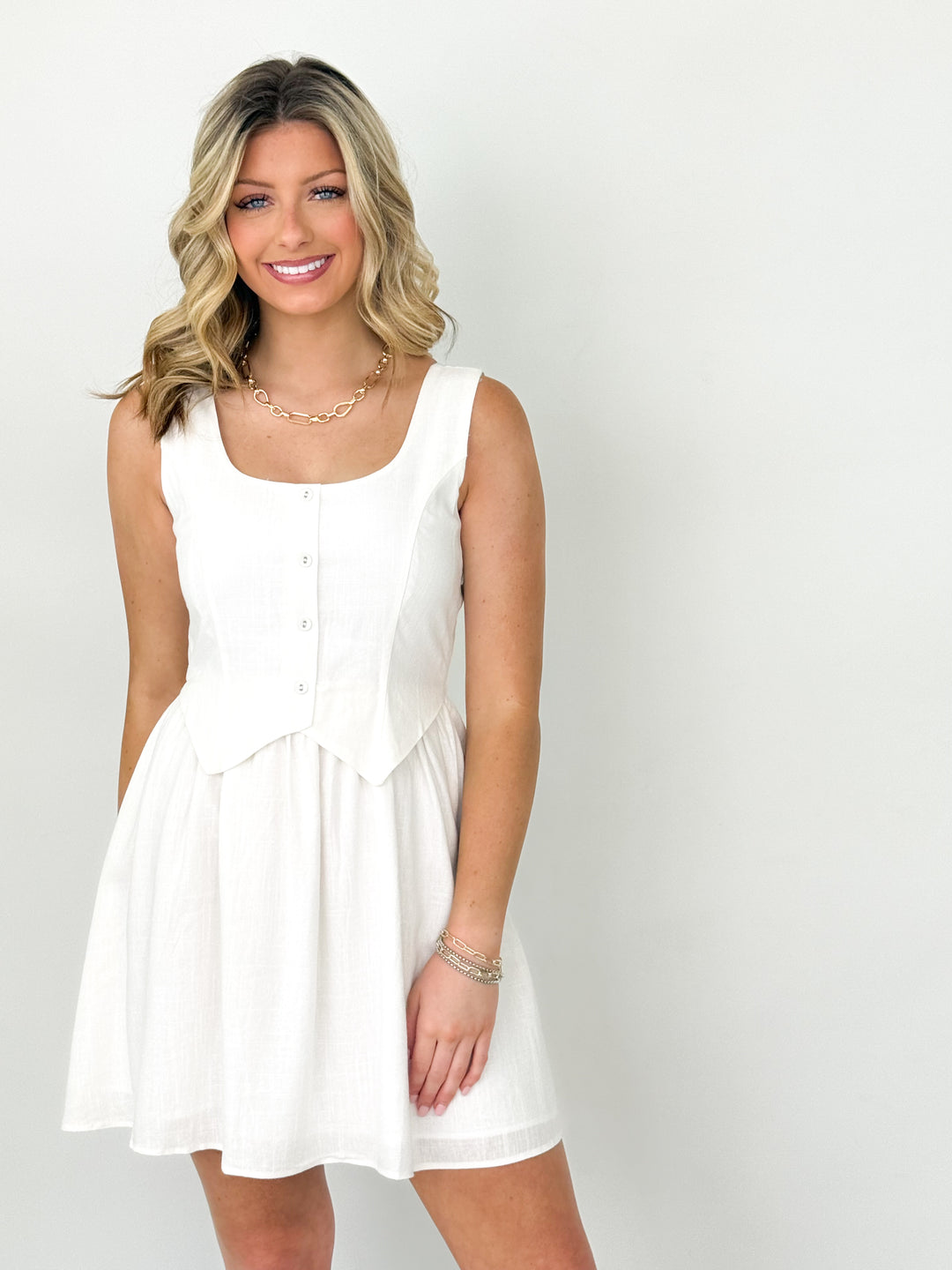 Jordyn - Off White Vest Mini Dress