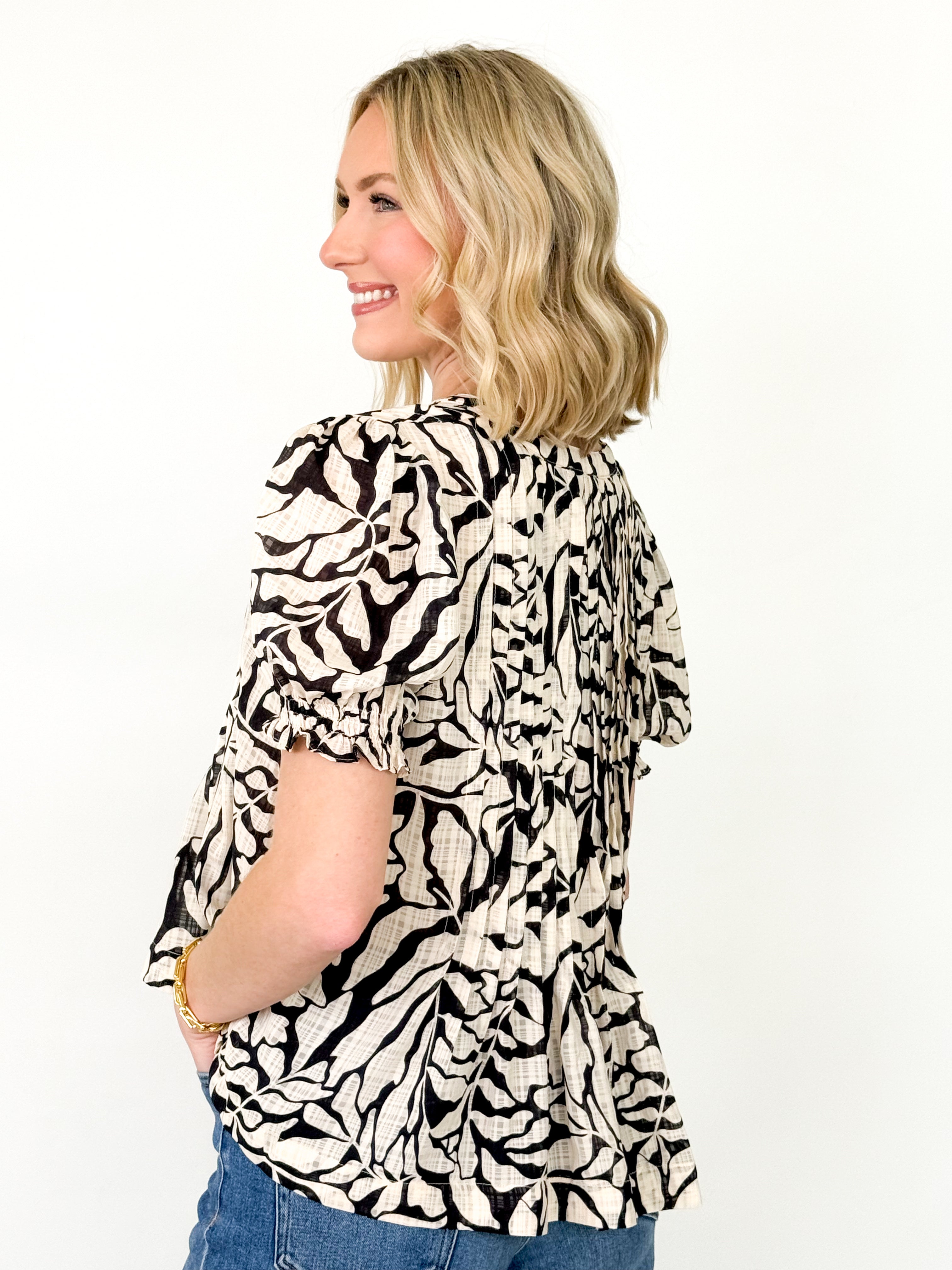 Keisha - Printed Pintuck Blouse (Black)