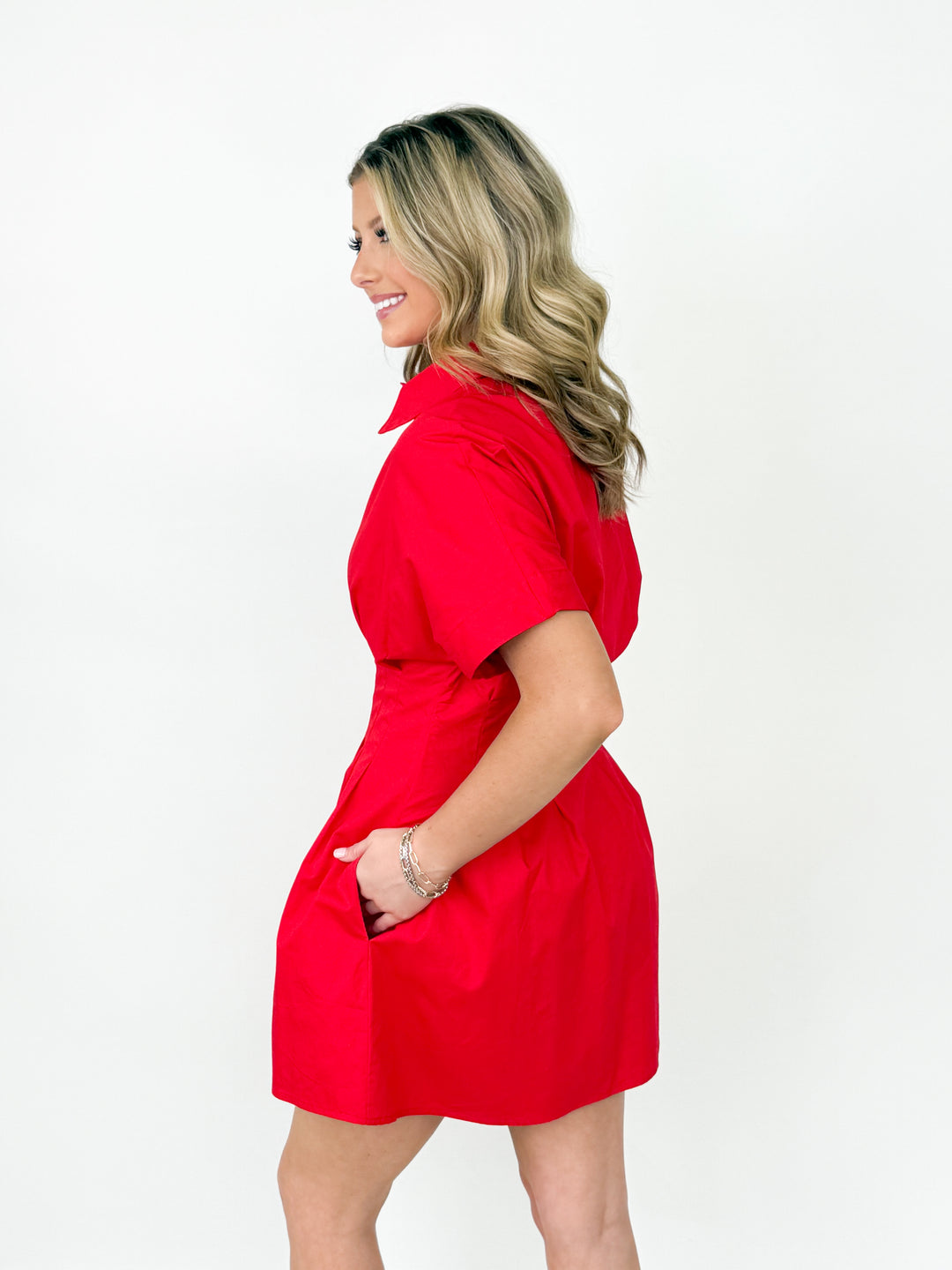 Mallory - Button Up Dress (Red)