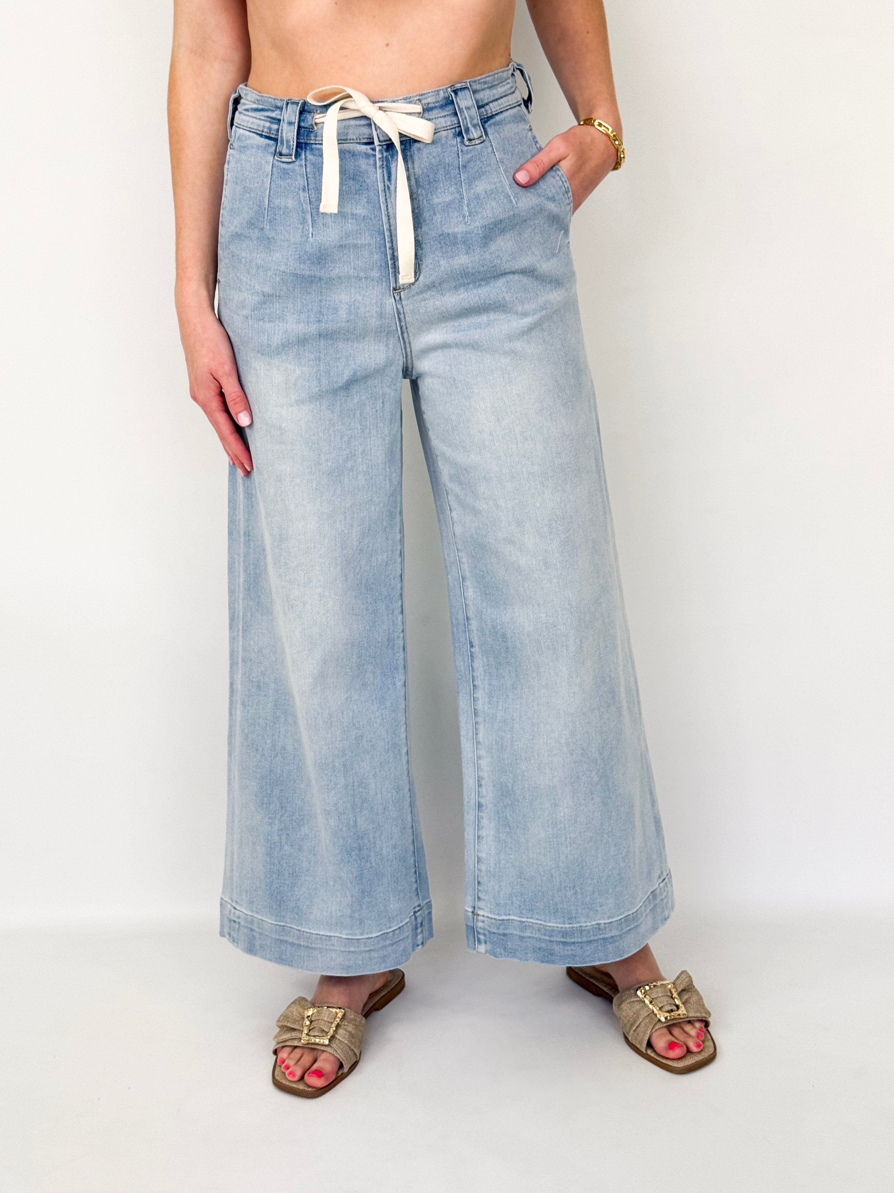 Misti - Light Washed Denim Front Tie Pants