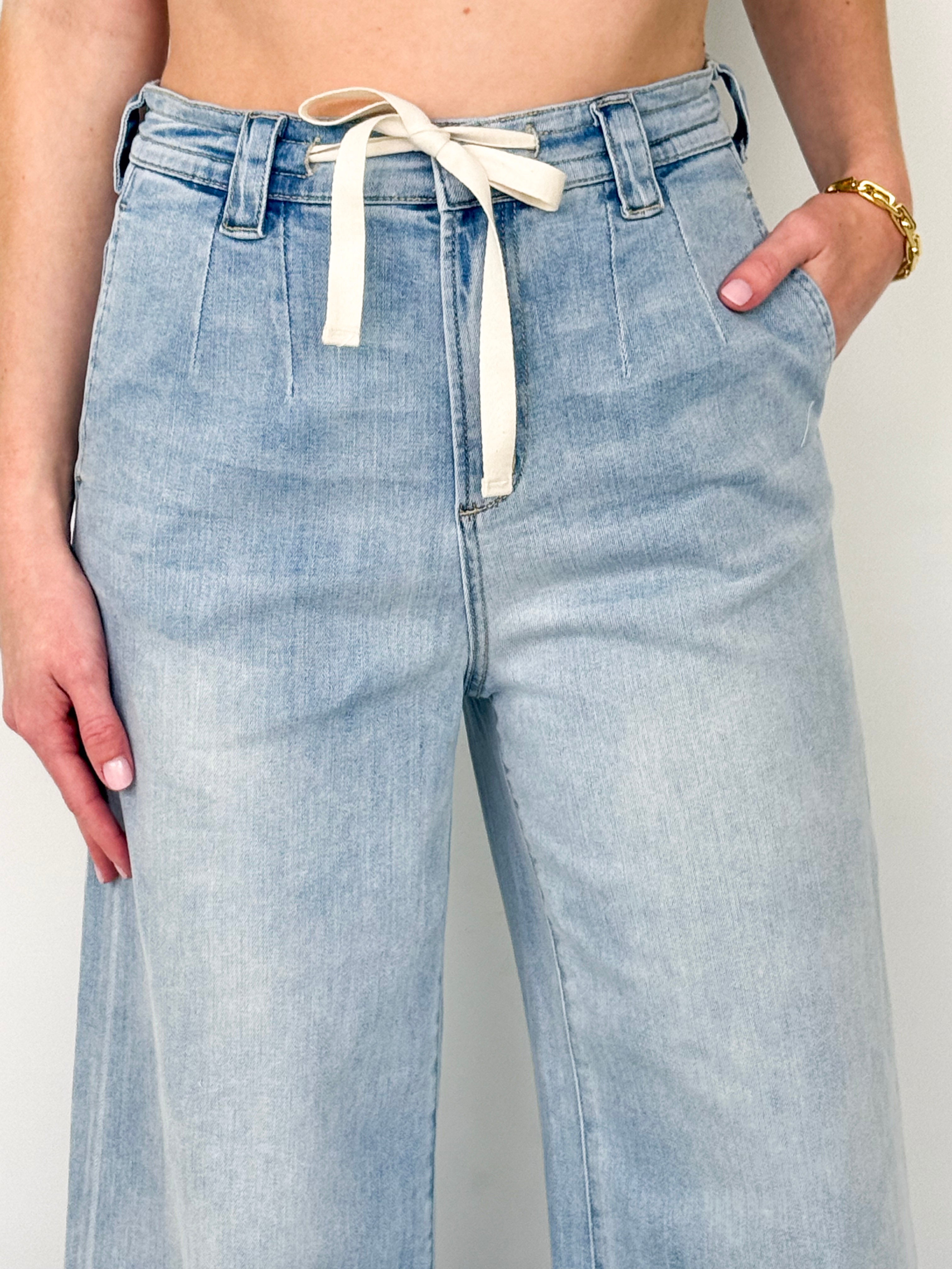Misti - Light Washed Denim Front Tie Pants