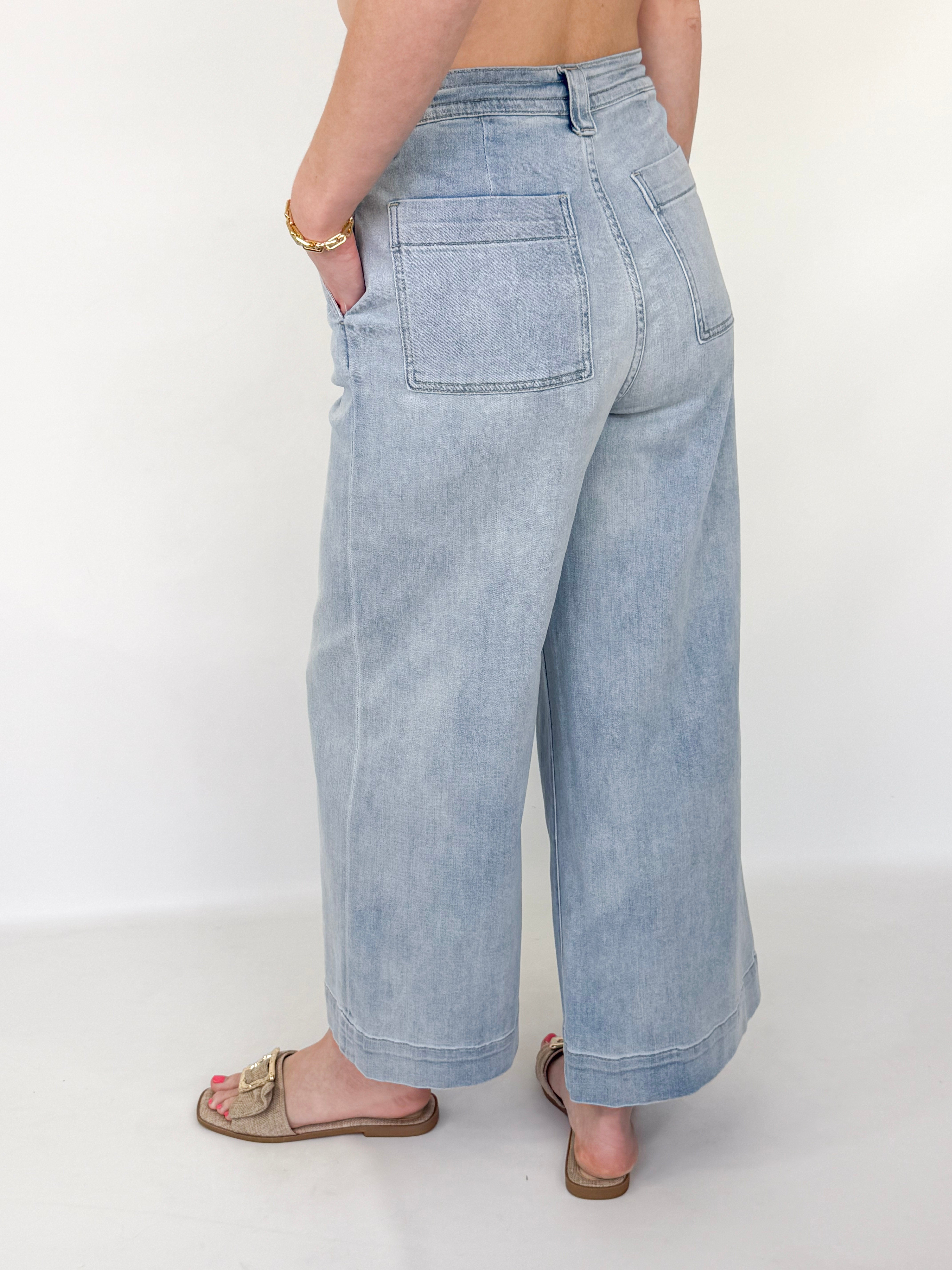 Misti - Light Washed Denim Front Tie Pants