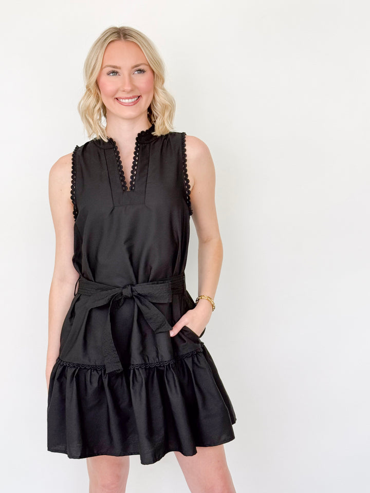 Erin - Black Sleeveless Eyelet Lace Tiered Dress