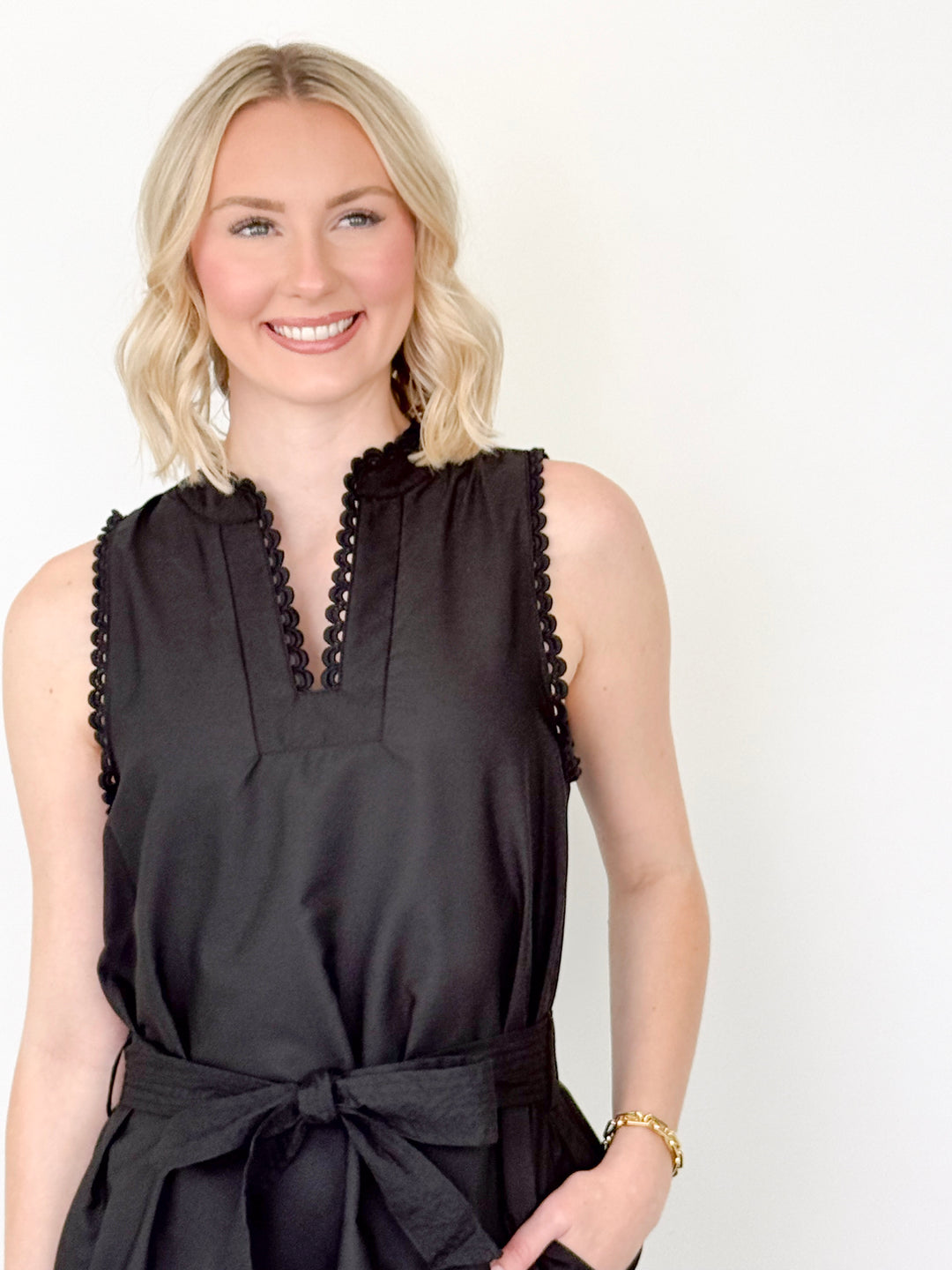 Erin - Black Sleeveless Eyelet Lace Tiered Dress