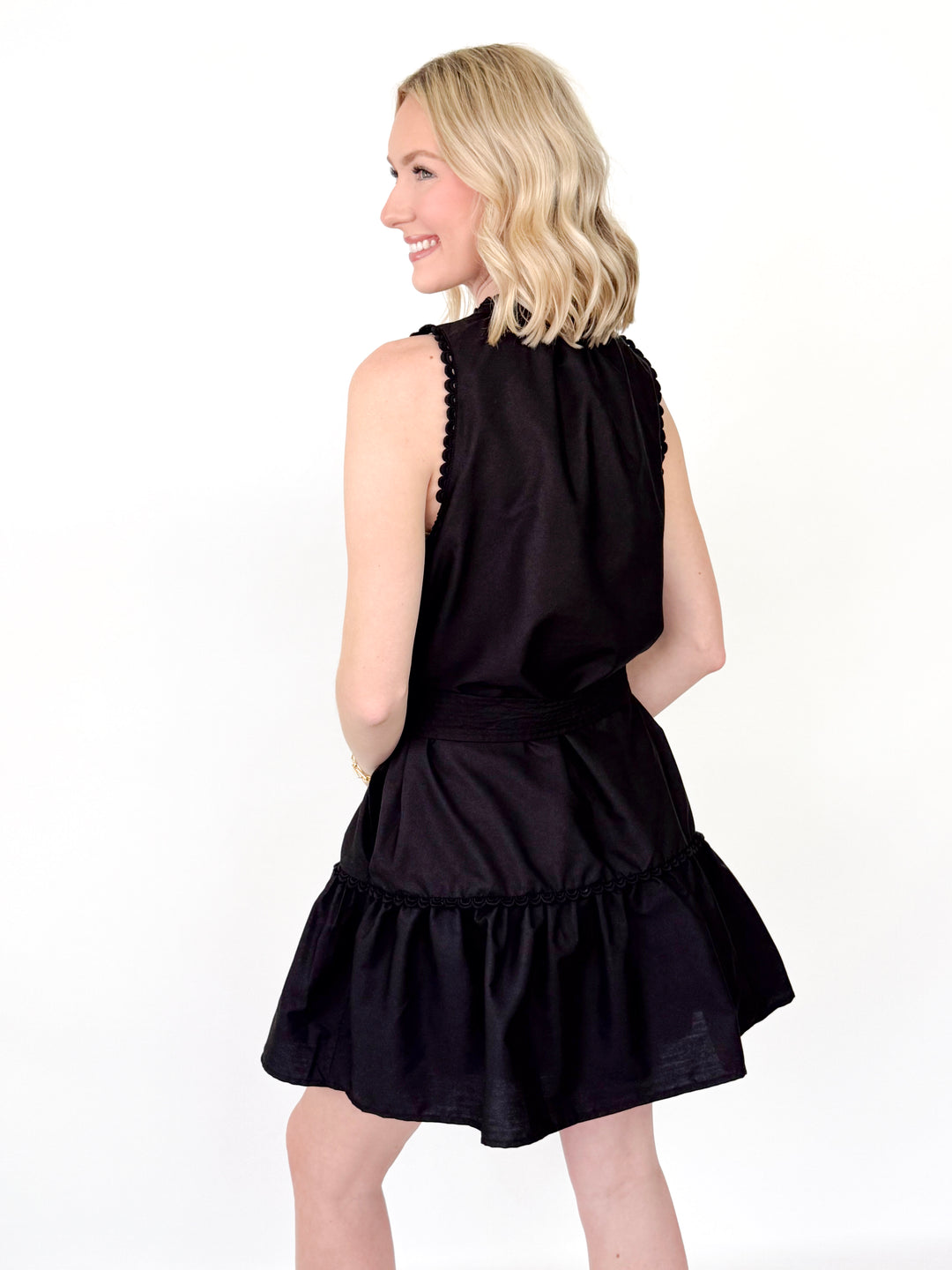 Erin - Black Sleeveless Eyelet Lace Tiered Dress