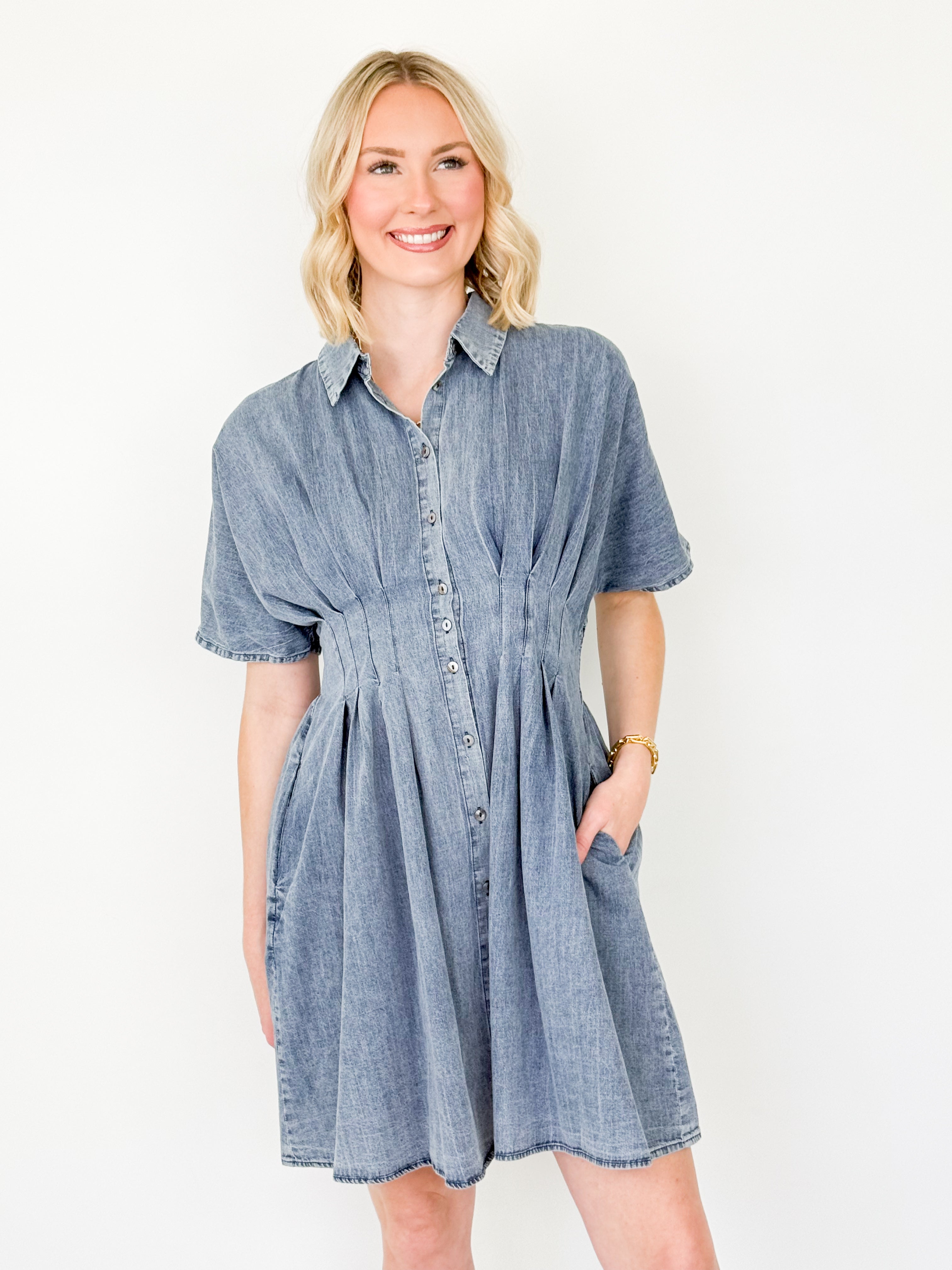 Carrie - Short Sleeve Denim Mini Dress