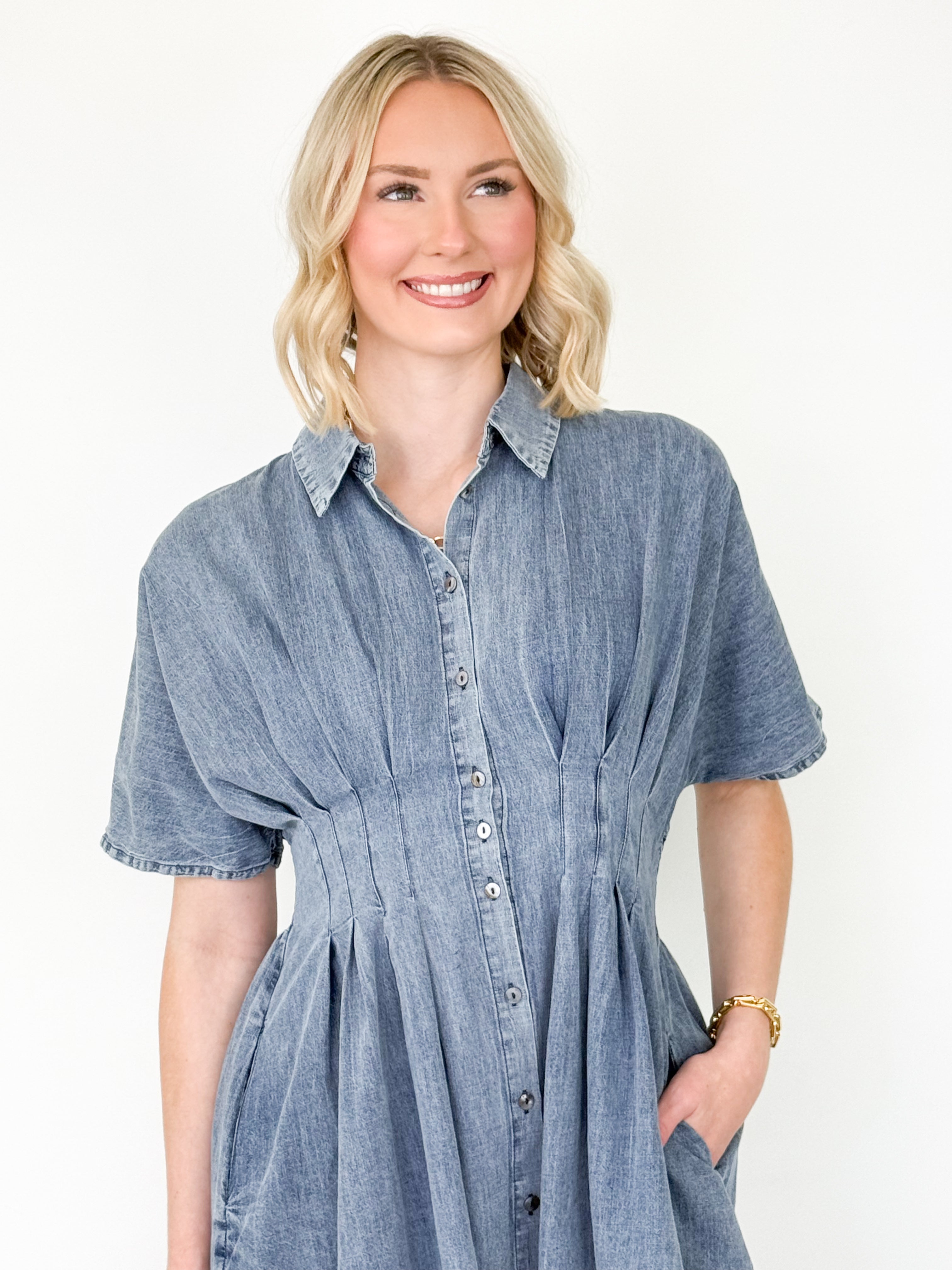 Carrie - Short Sleeve Denim Mini Dress