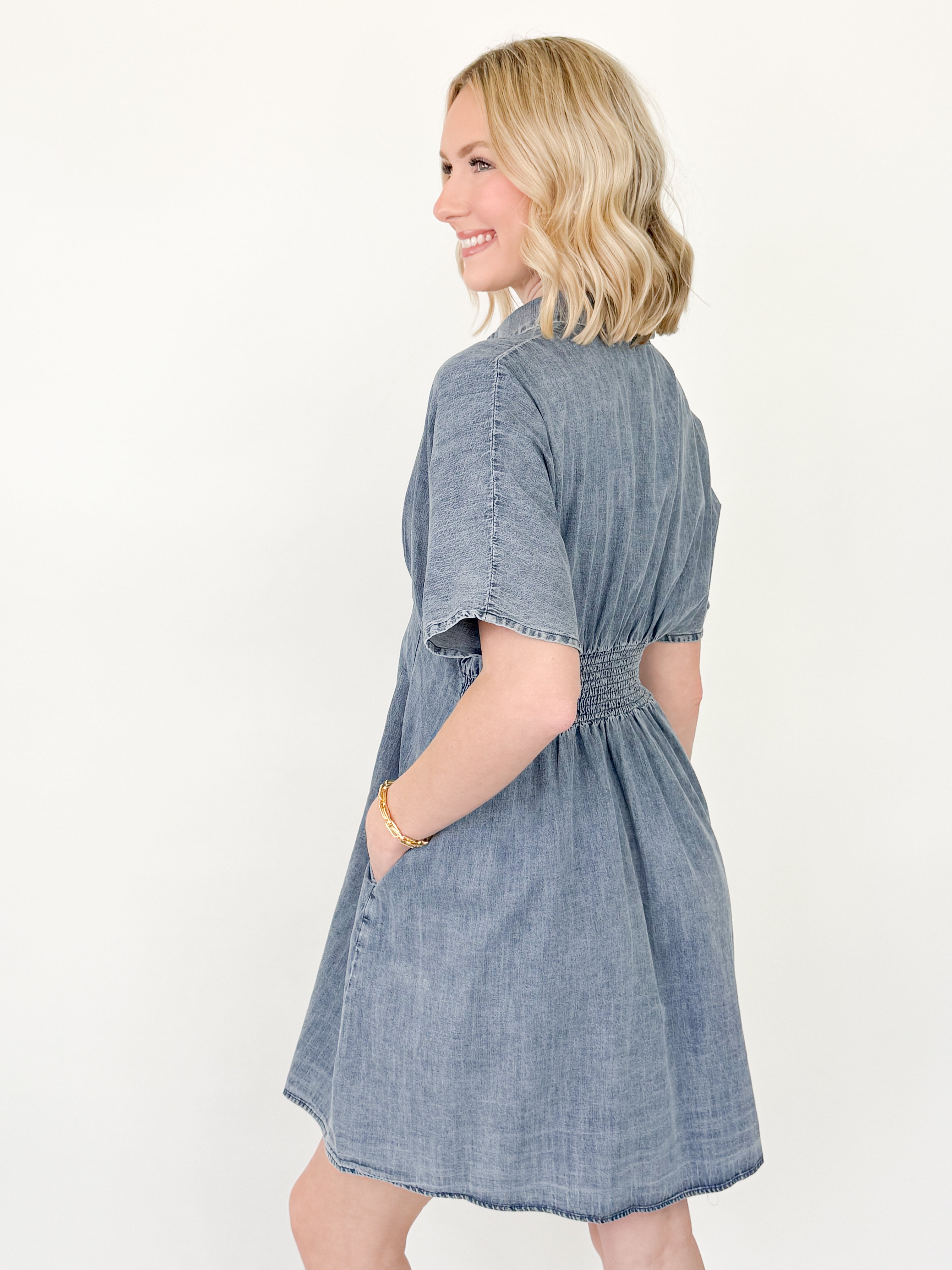 Carrie - Short Sleeve Denim Mini Dress