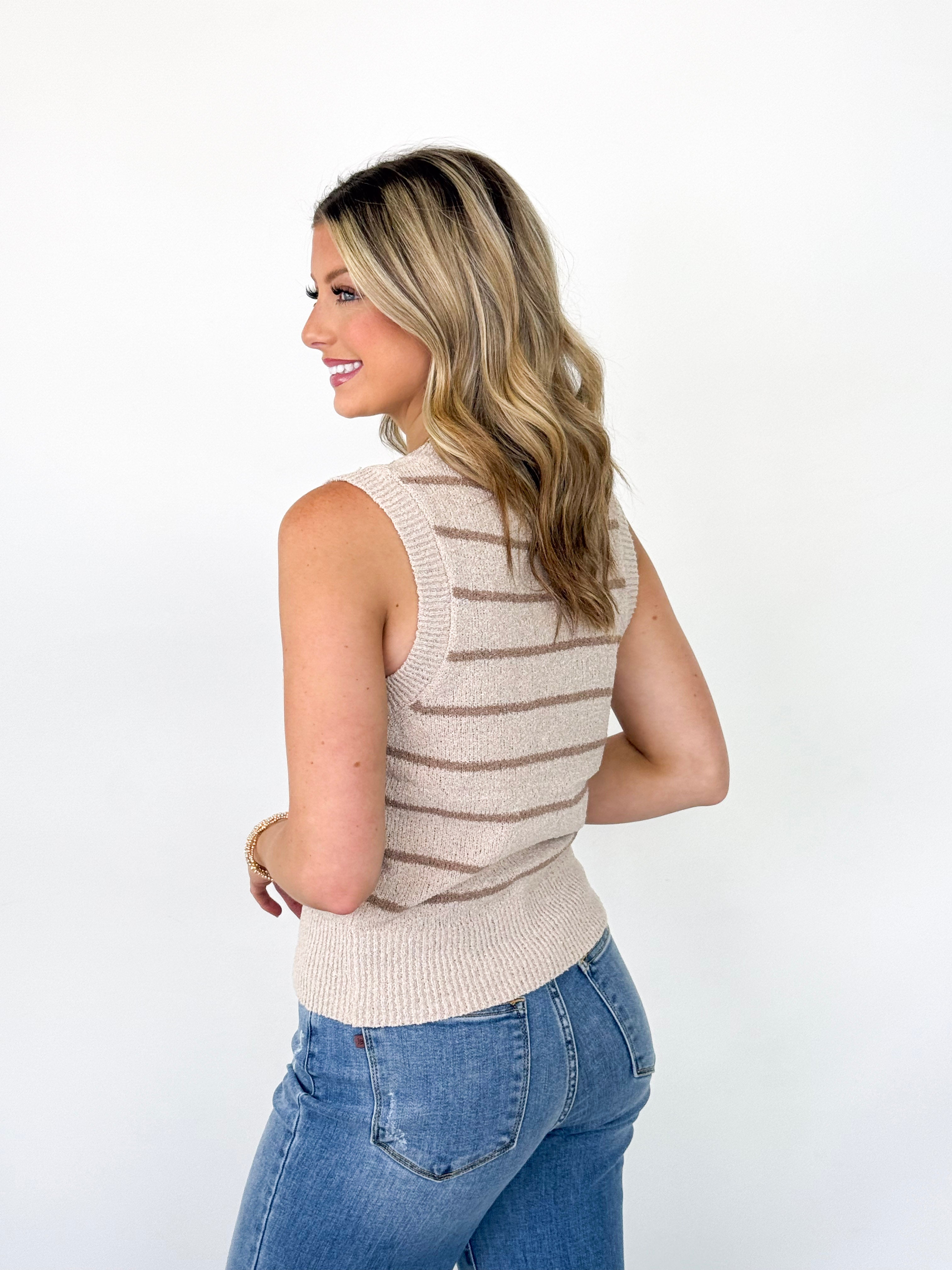 Adeline - Striped Button Up V-neck Sweater Vest