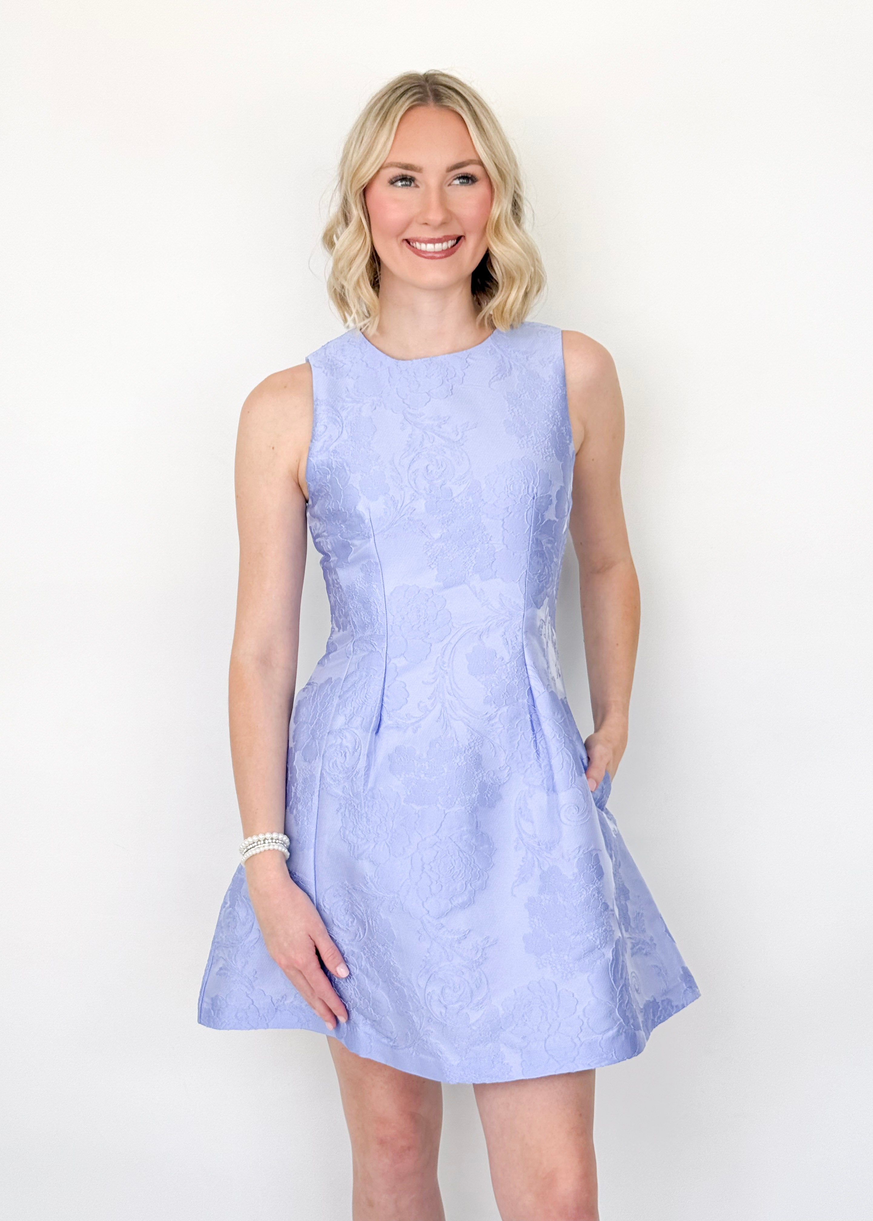Jill - Floral Jacquard Sleeveless Dress (Periwinkle)