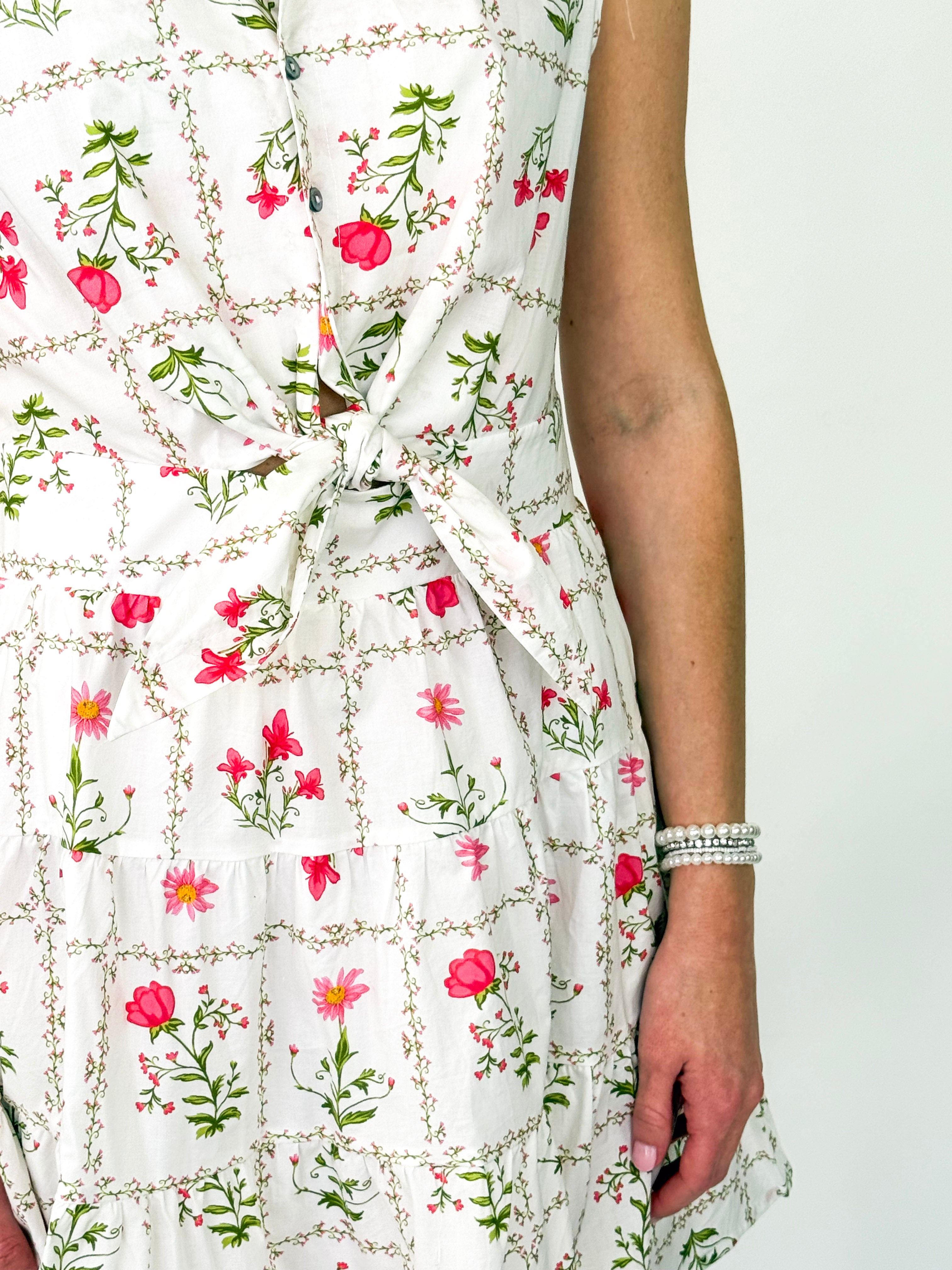 Gracie - Floral Front Tie Collared Dress