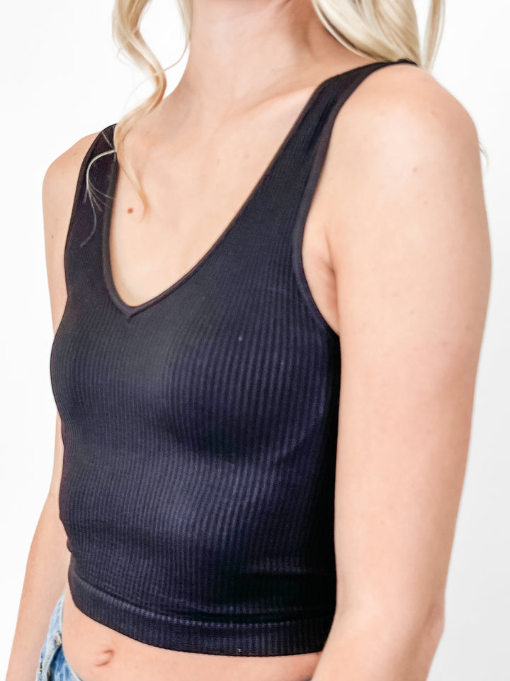 Kelli - Reversible Ribbed Crop Top (Black)