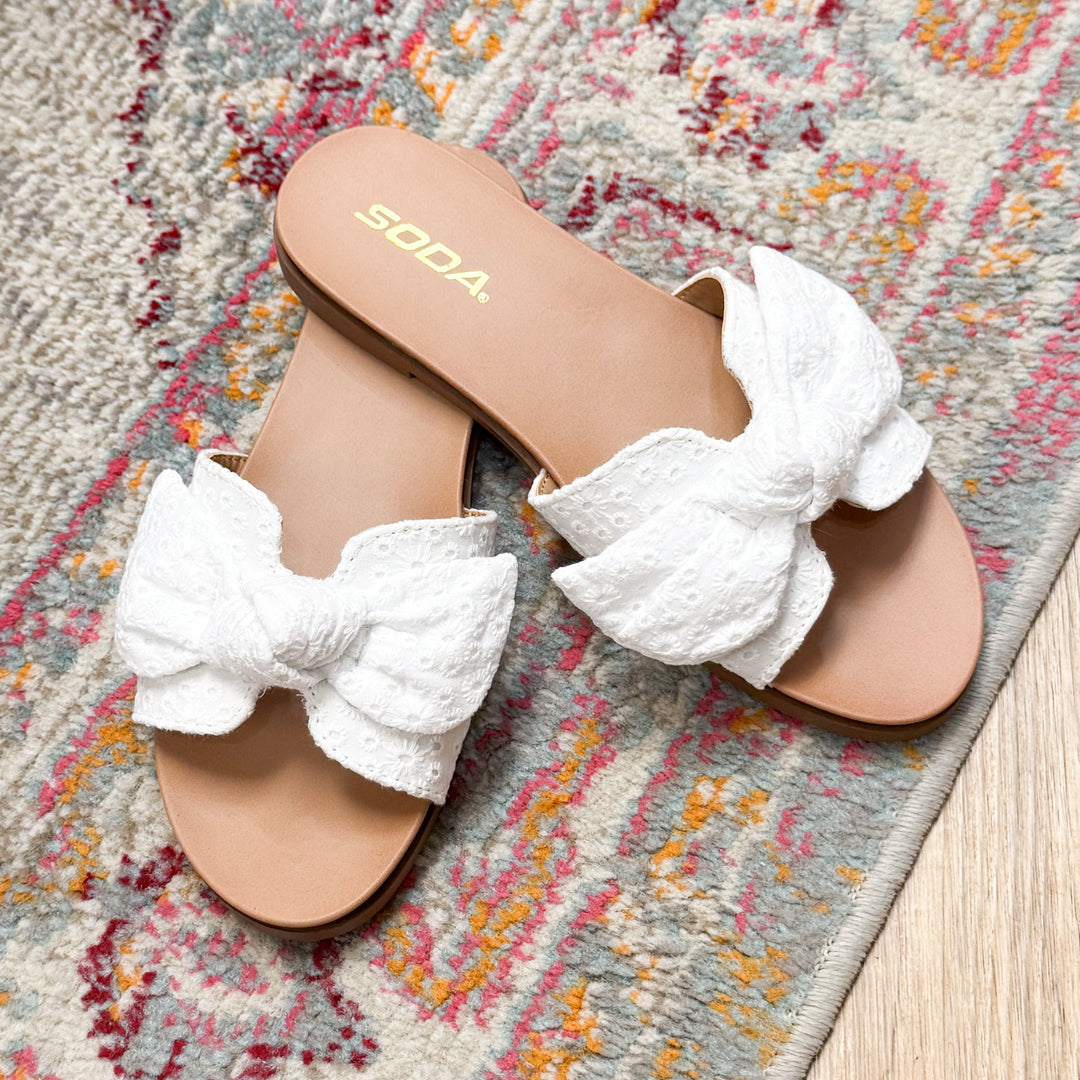 Wendi - White Eyelet Bow Sandals