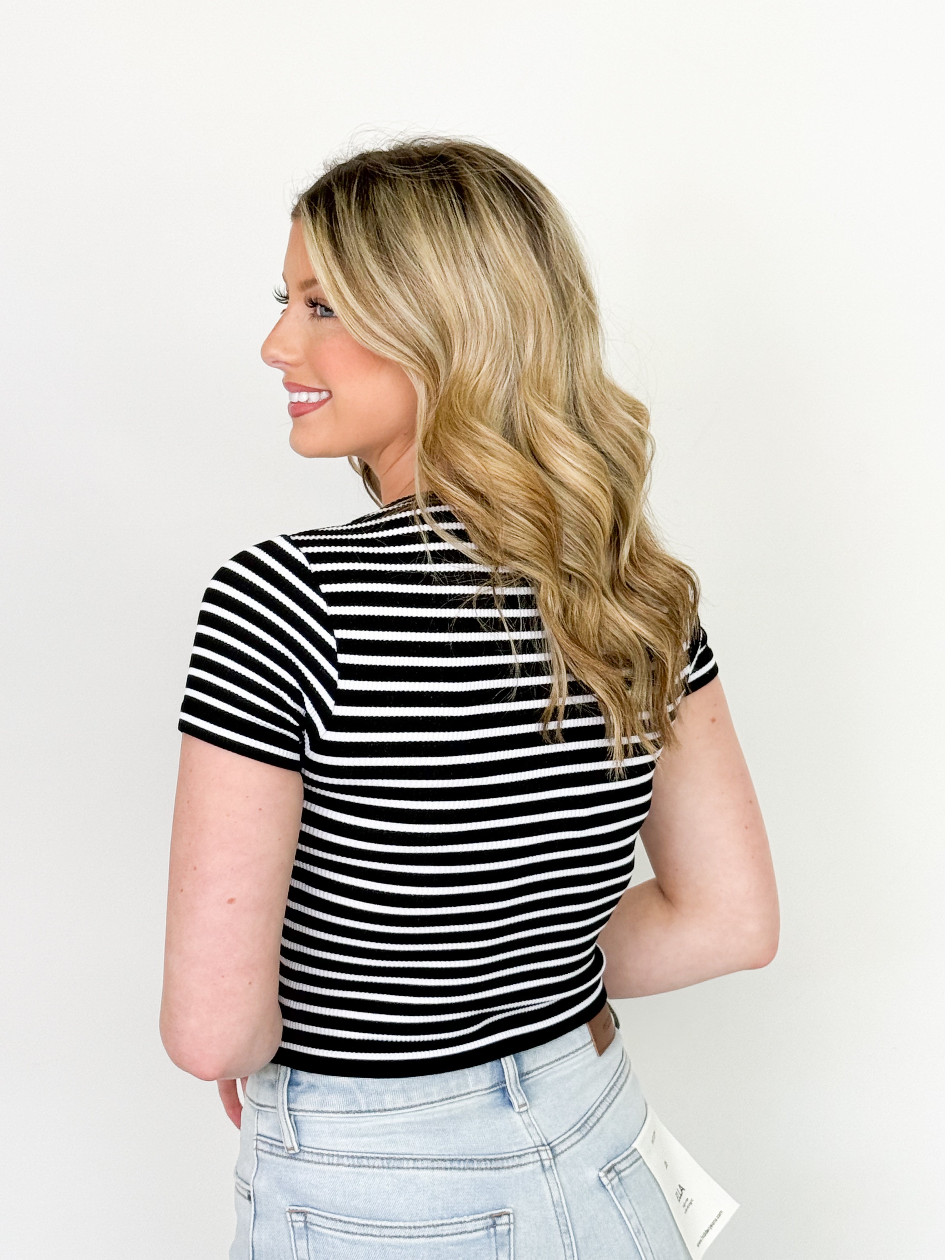 Caroline - Short Sleeve Stripe Top (Black/White)