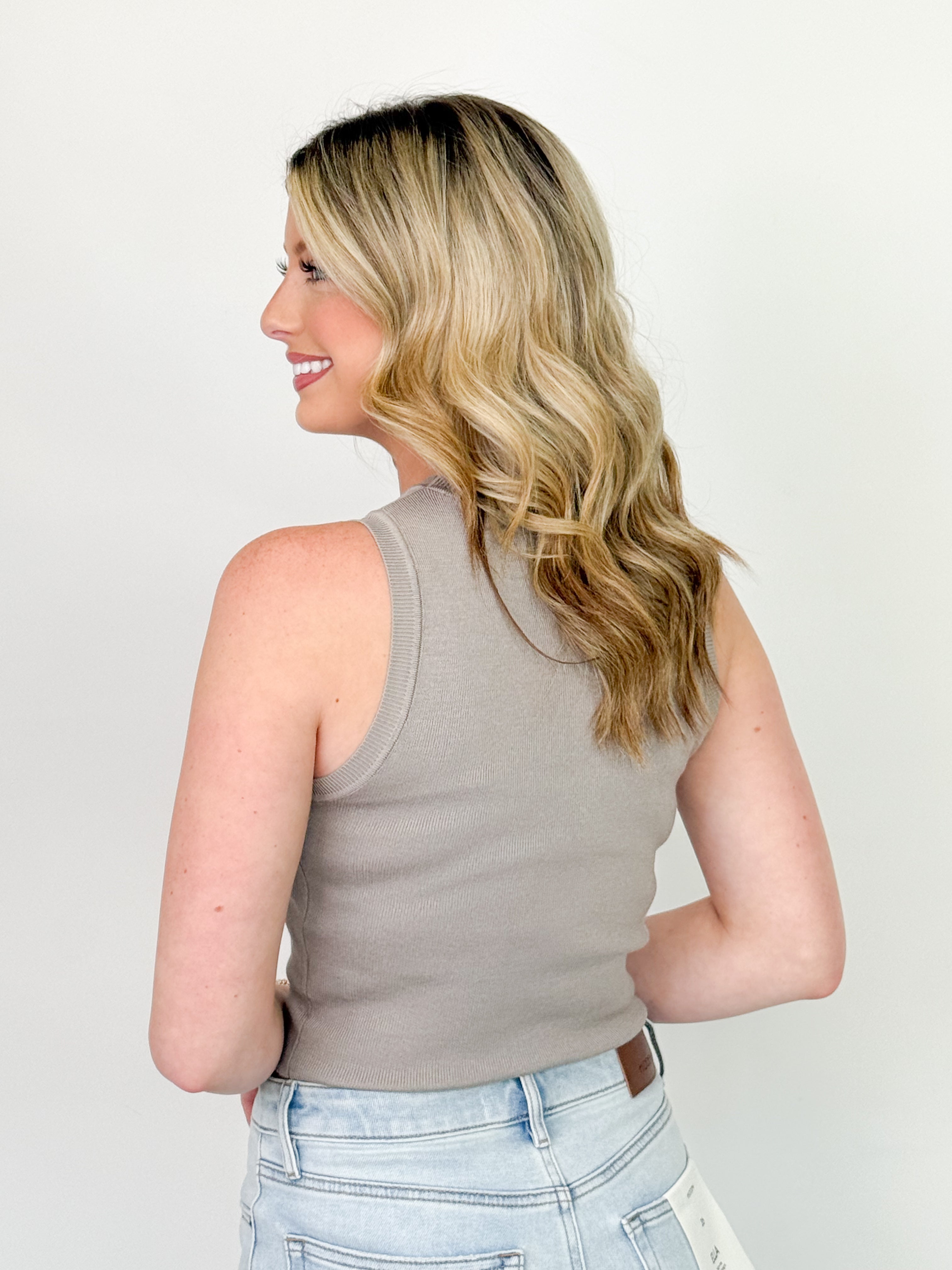 Abby - Sleeveless Knit Tank (Taupe)