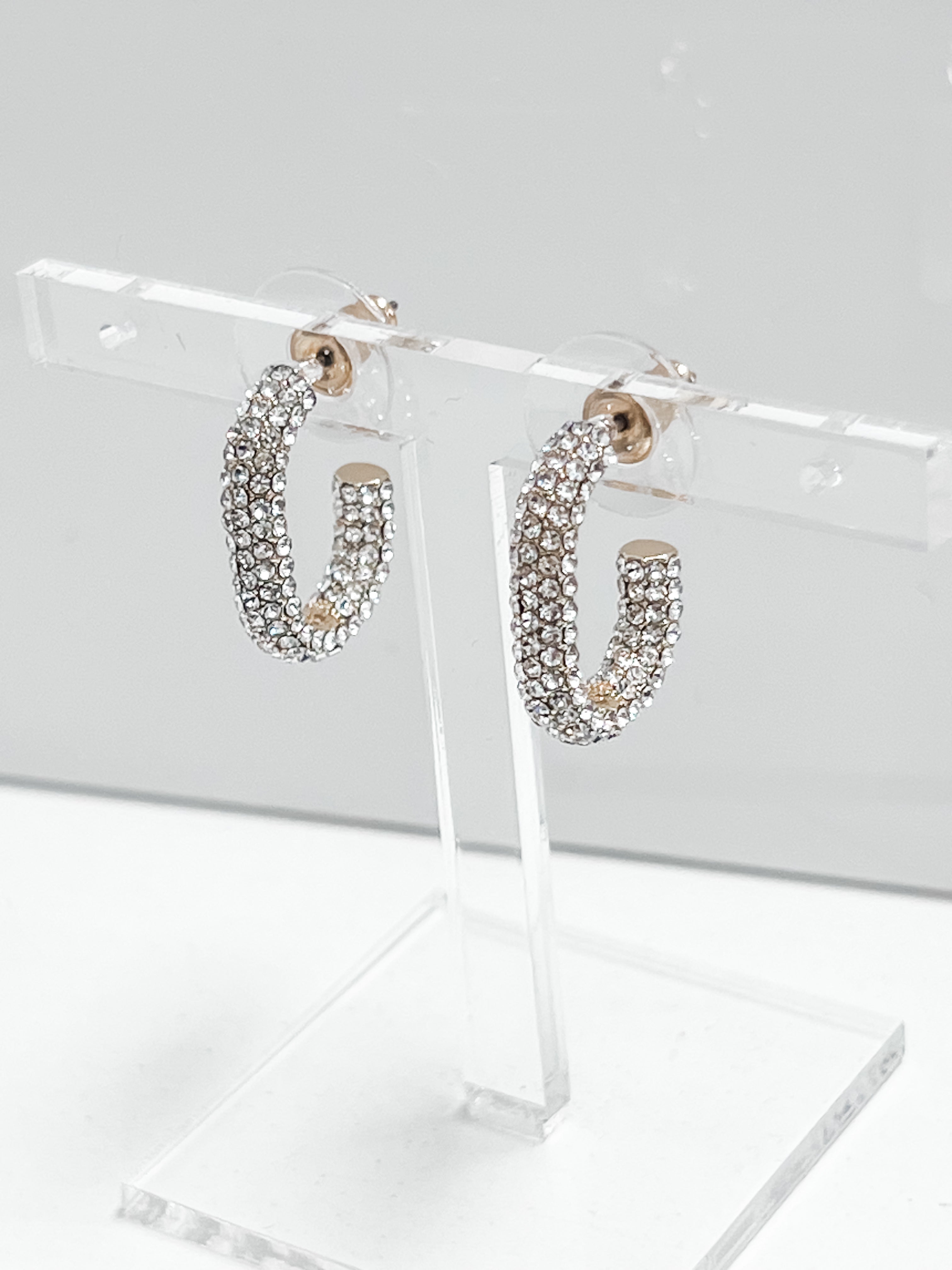 Trinity - Rhinestone Oval Hoop Earrings
