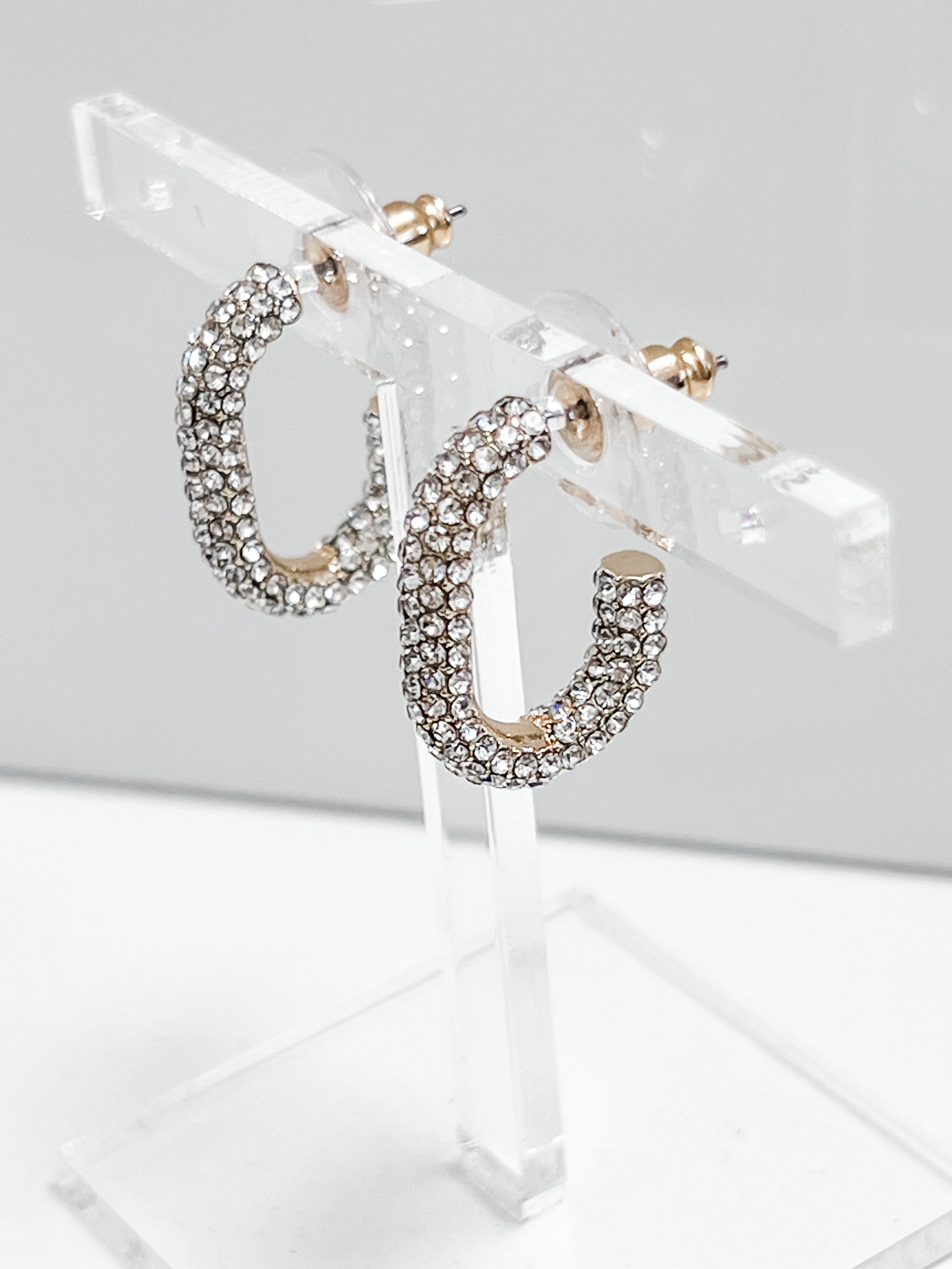 Trinity - Rhinestone Oval Hoop Earrings