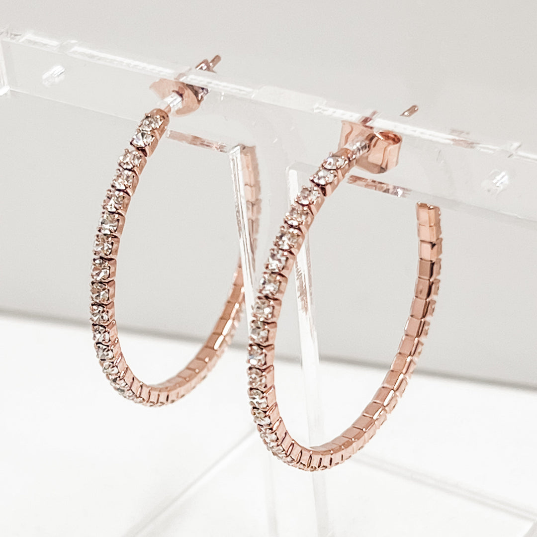 Viola - Rhinestone Hoop Earrings (Rose Gold)