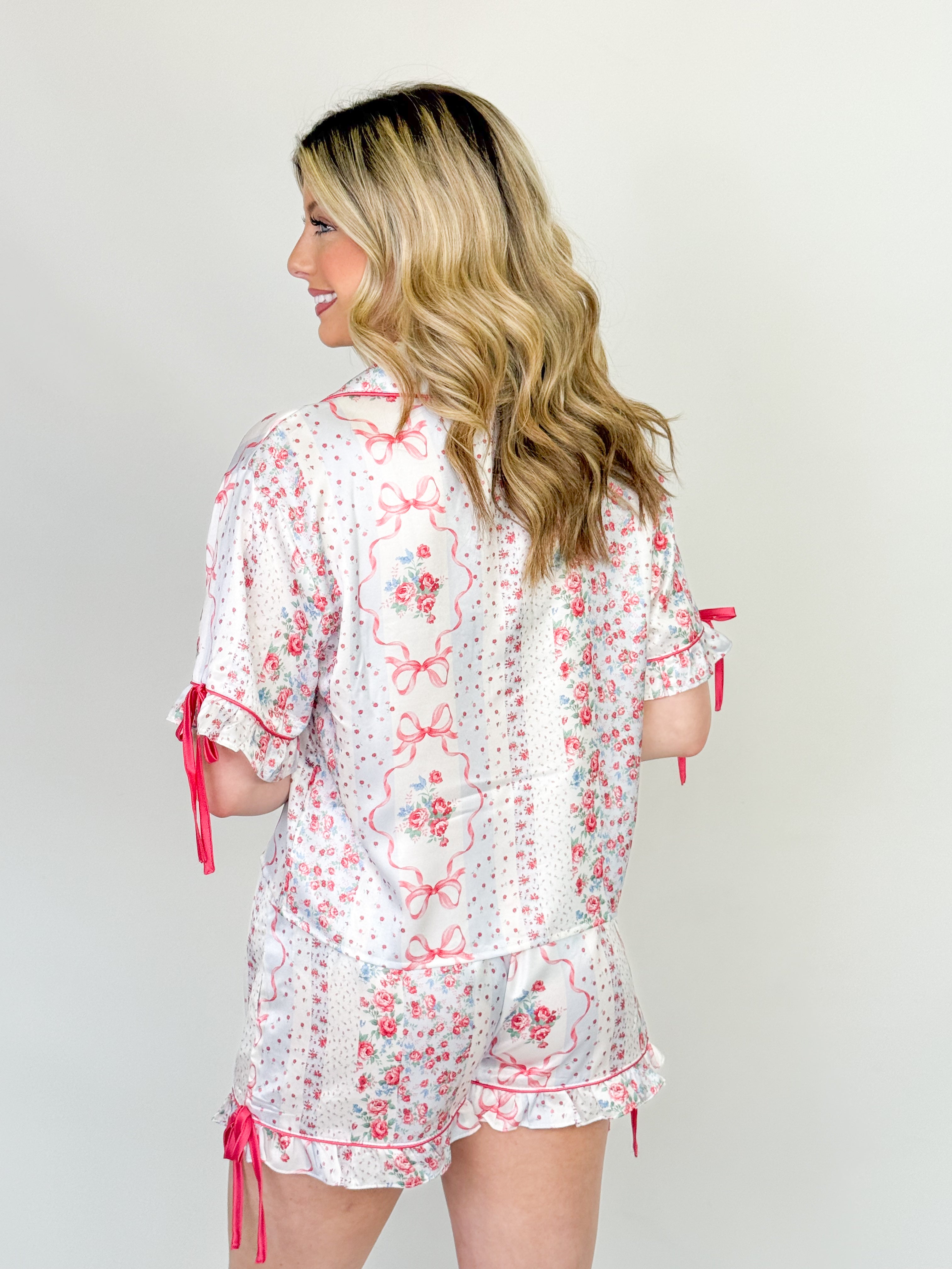 Georgina - Light Blue Floral Satin Pajamas