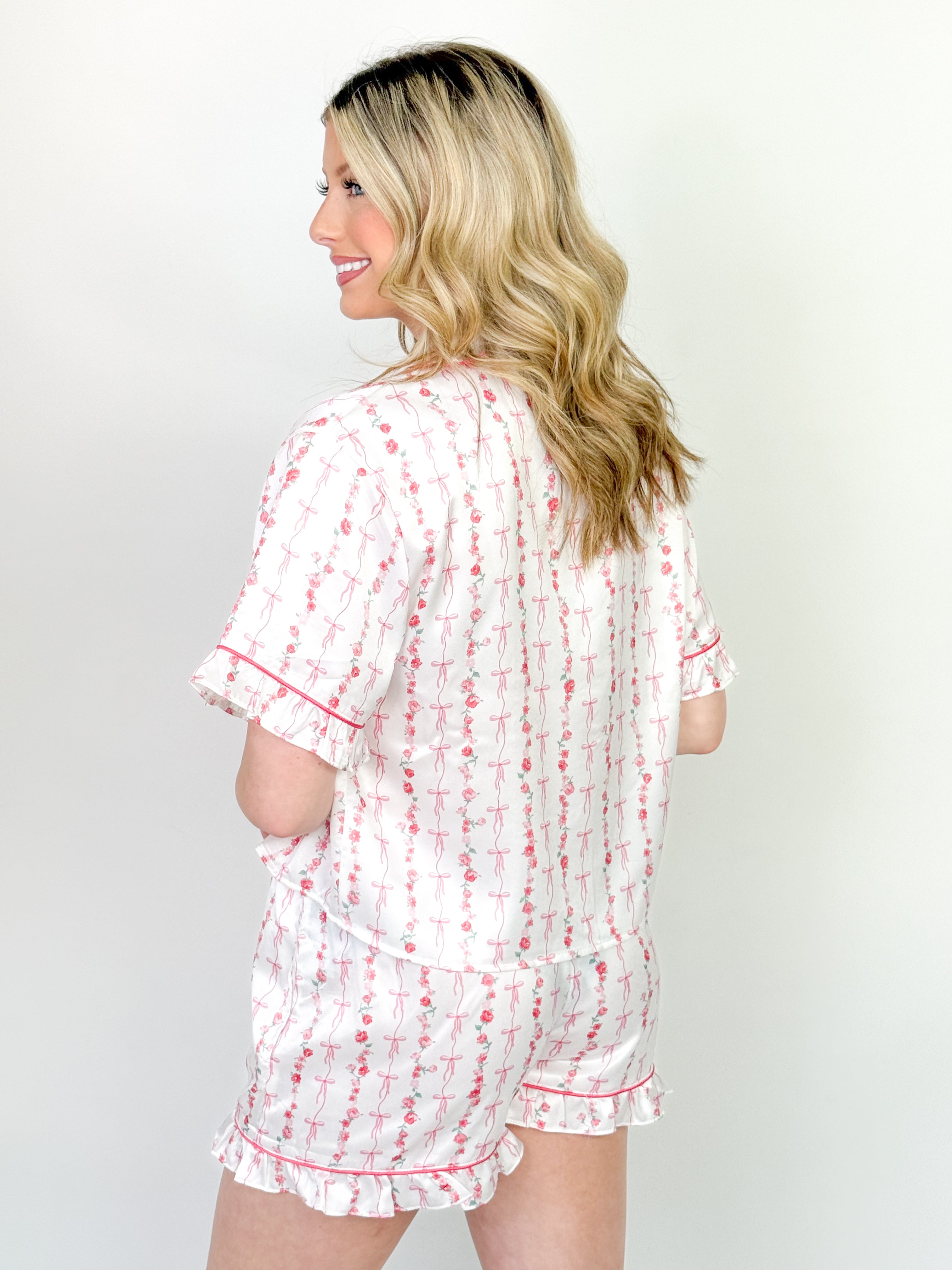 Marie - Pink Floral Satin Pajamas