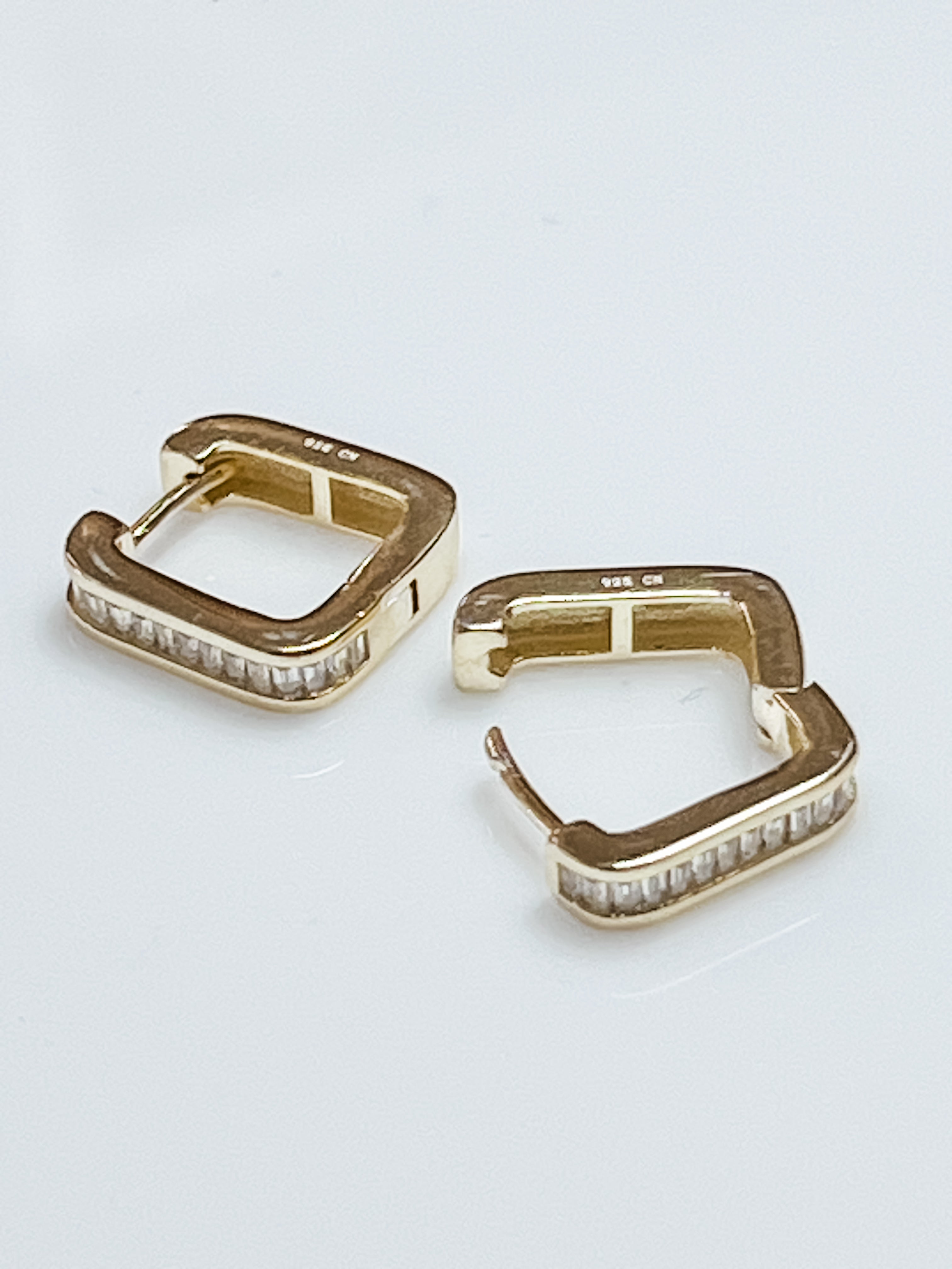 Emma - Gold Baguette Square Huggie Earrings