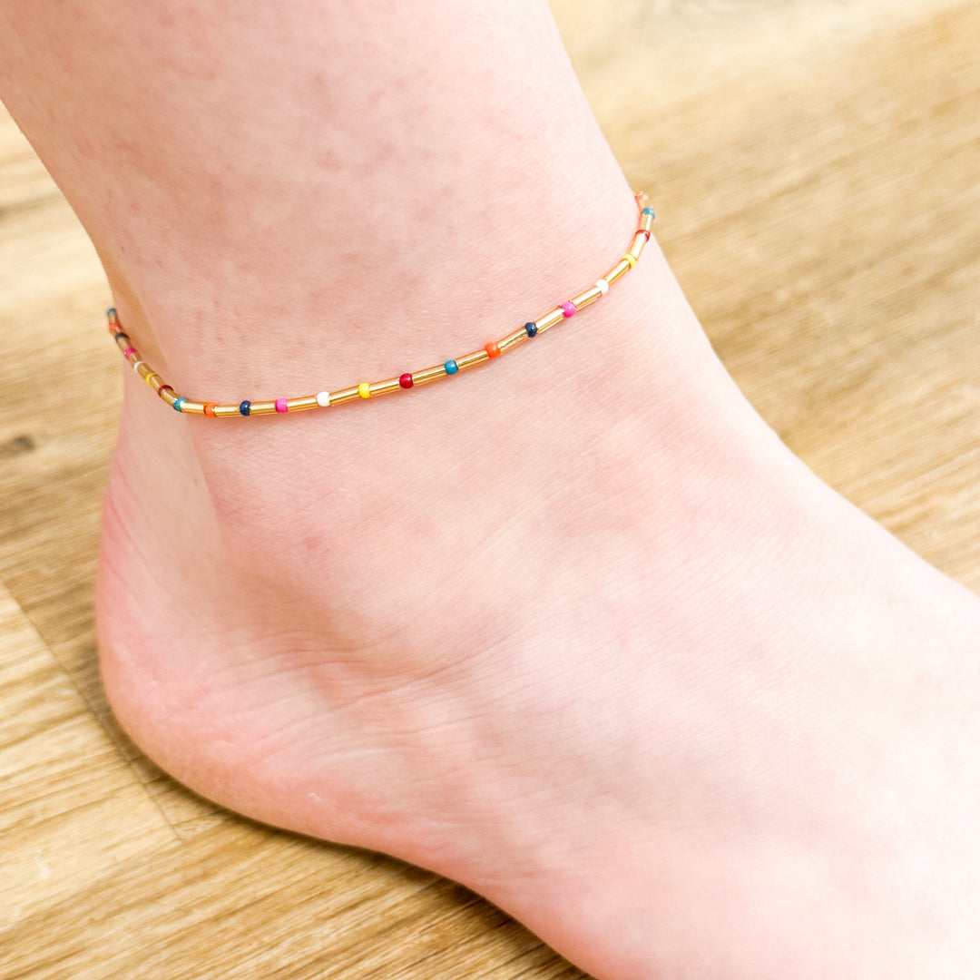Elena - Gold Beaded Anklet (Multi)
